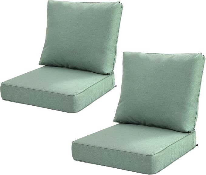 Aoodor 22 x 24 Inch Outdoor Seat Cushion Set of 2, Water-Resistant & Fade Resistant Deep Seat and Back Cushion with Removable Cover for Patio Furniture Chair, Sofa and Couch, Forest Green