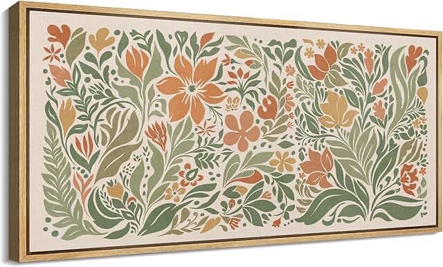 signford extra large framed canvas print wall art folk art floral garden illustrations modern art calm warm for living room, bedroom, office