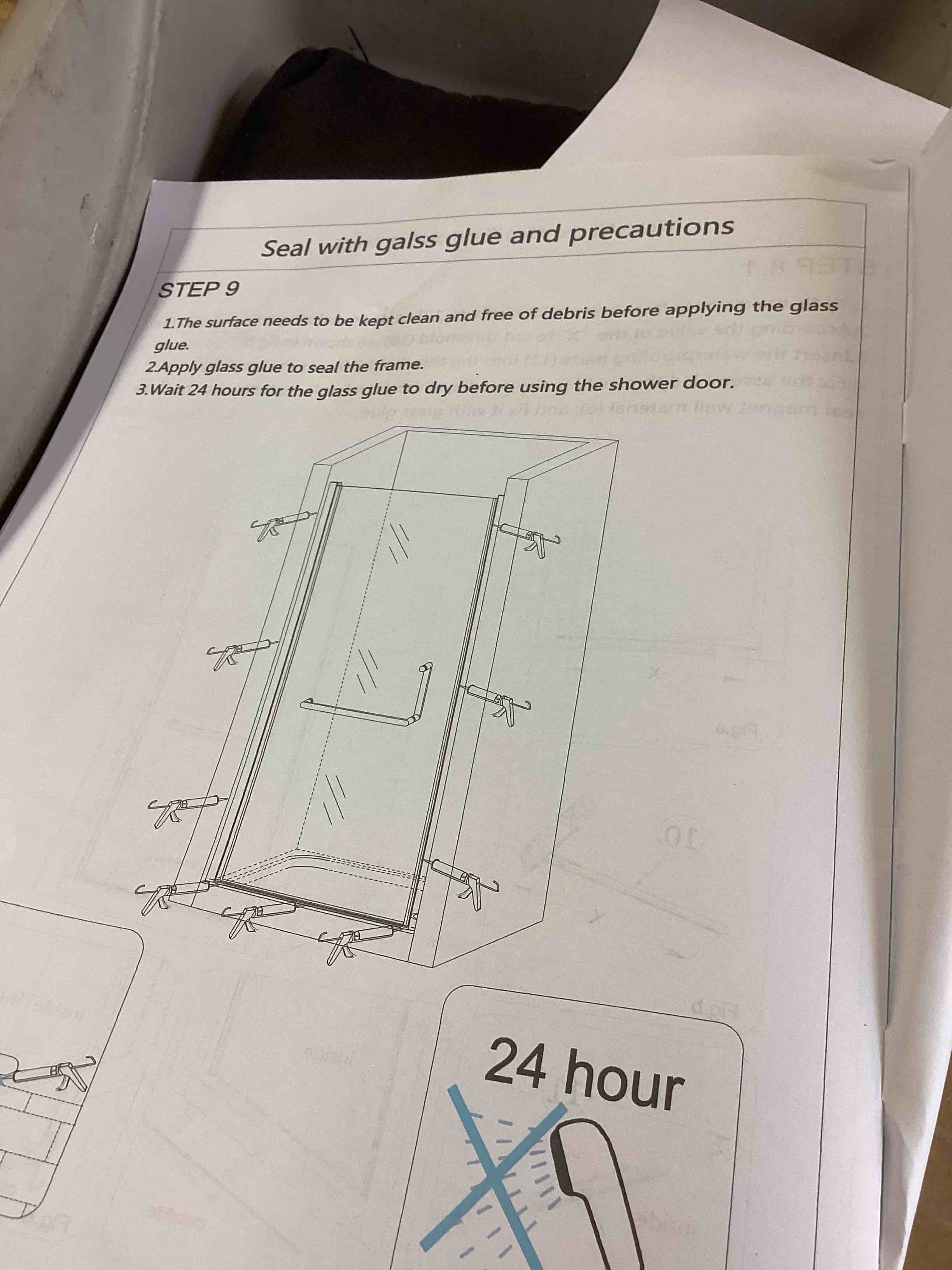 Condition photo showing New/Like New for frameless single swing glass shower door with explosion-proof film nano coating, 1/4" (6mm) thick tempered clear glass, brushed nickel