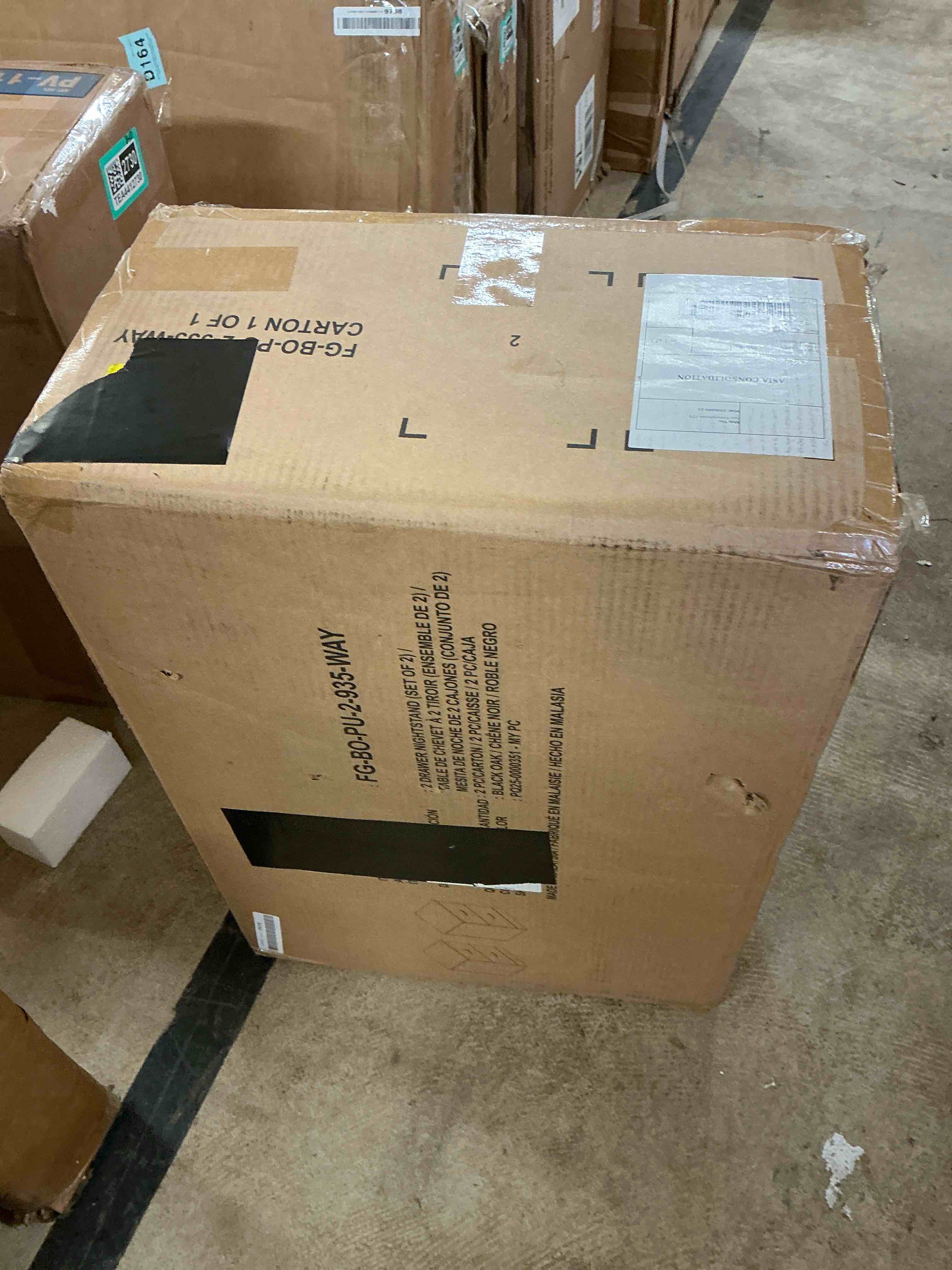 Condition photo showing New/Like New for galano 2-drawer nightstands set of 2 with metal handles in black oak 18.7" w × 15.7" d × 23.7" h