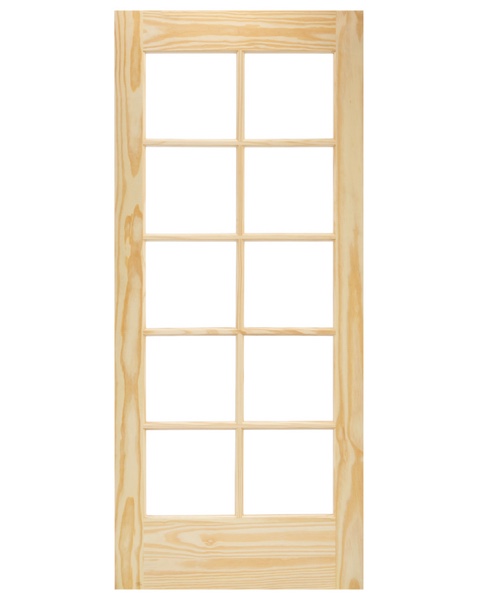 Condition photo showing Good Condition for 10-lite true divided clear glass unfinished pine prehung interior french door