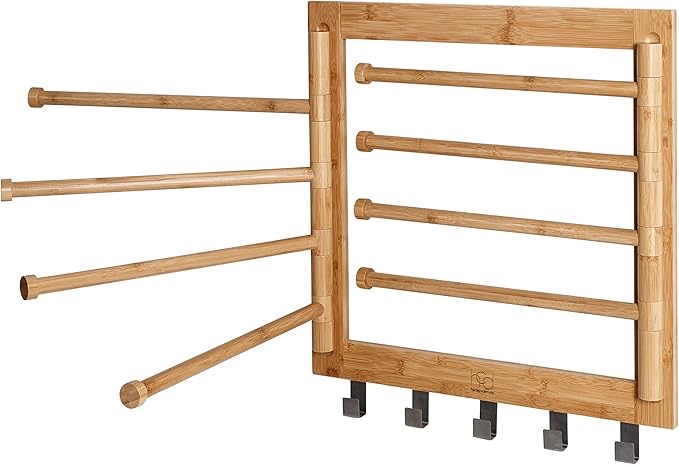 Condition photo showing Good Condition for honey-can-do natural bamboo wall-mount swivel-arm drying rack, 8 thick rods with 5 steel hooks, holds 80 lbs, sustainable eco-friendly laundry rack, ships fully assembled