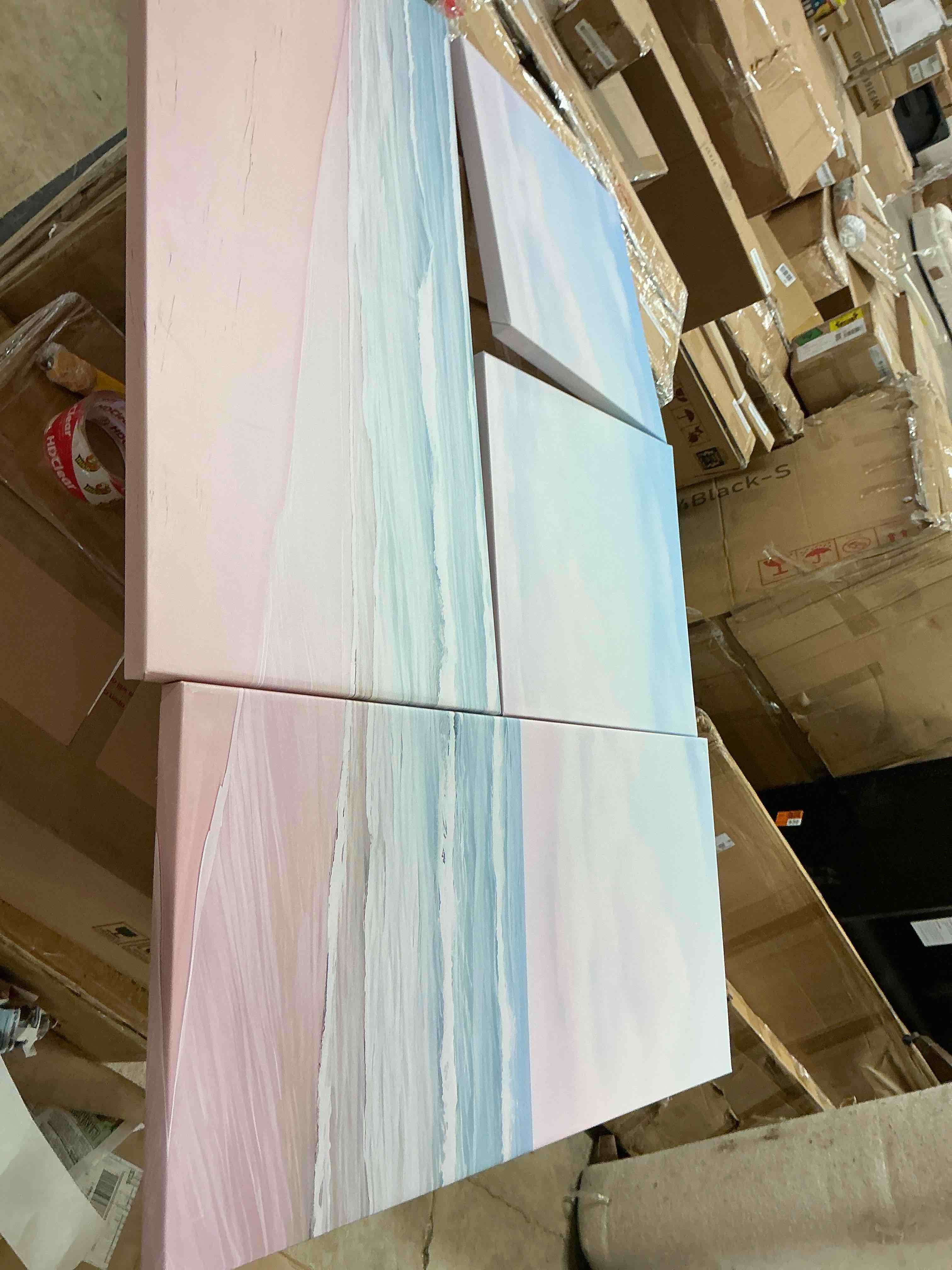 Condition photo showing Good Condition for ocean tranquility tender pink pastel sunrise - large coastal beach wall art 4 pieces