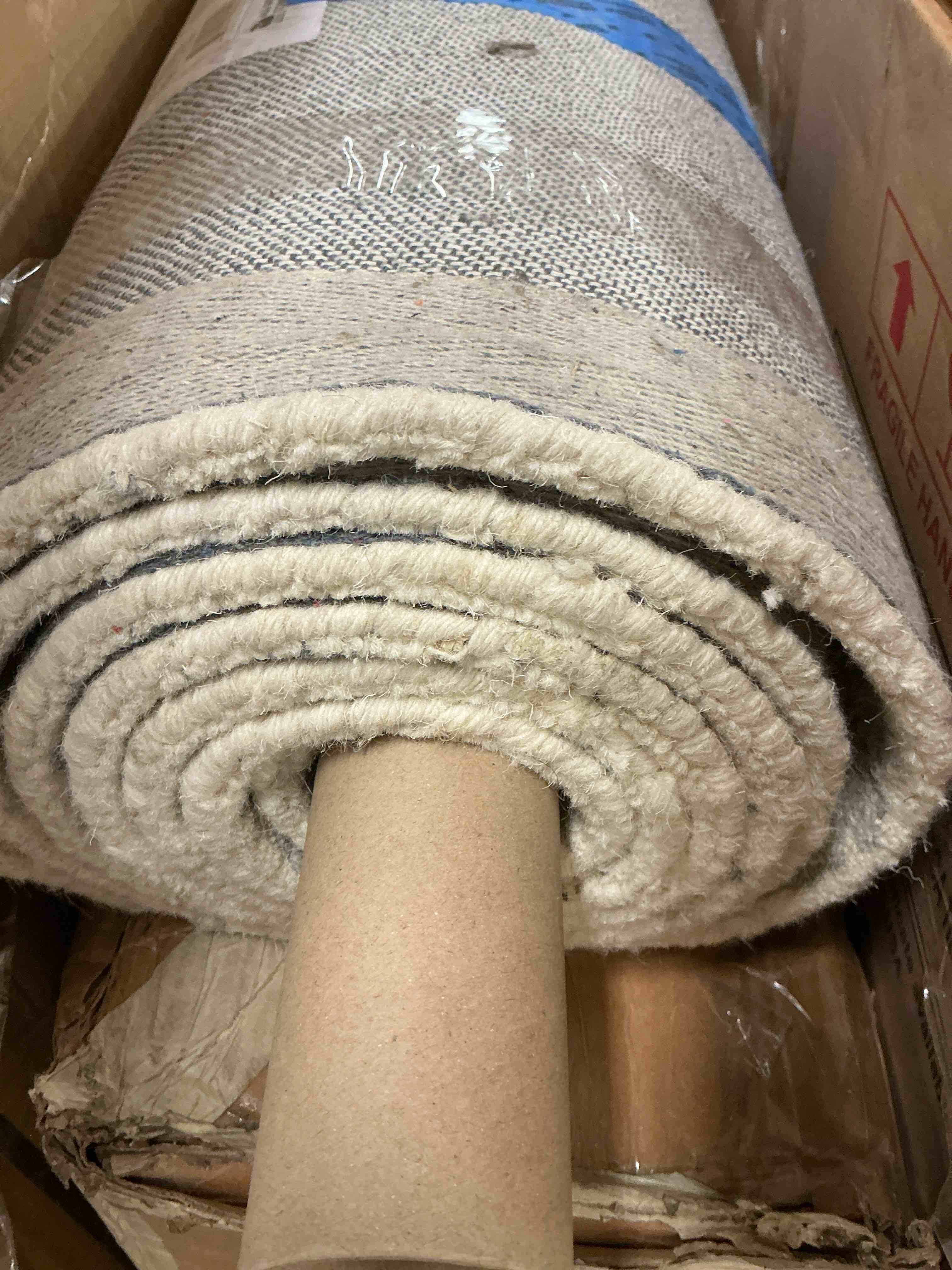 Condition photo showing As Is for feizy belfort transitional geometric  ivory/gray/tan  8  x 10  area rug easy care stain resistant water resistant casual solid design carpet for living dining bed room