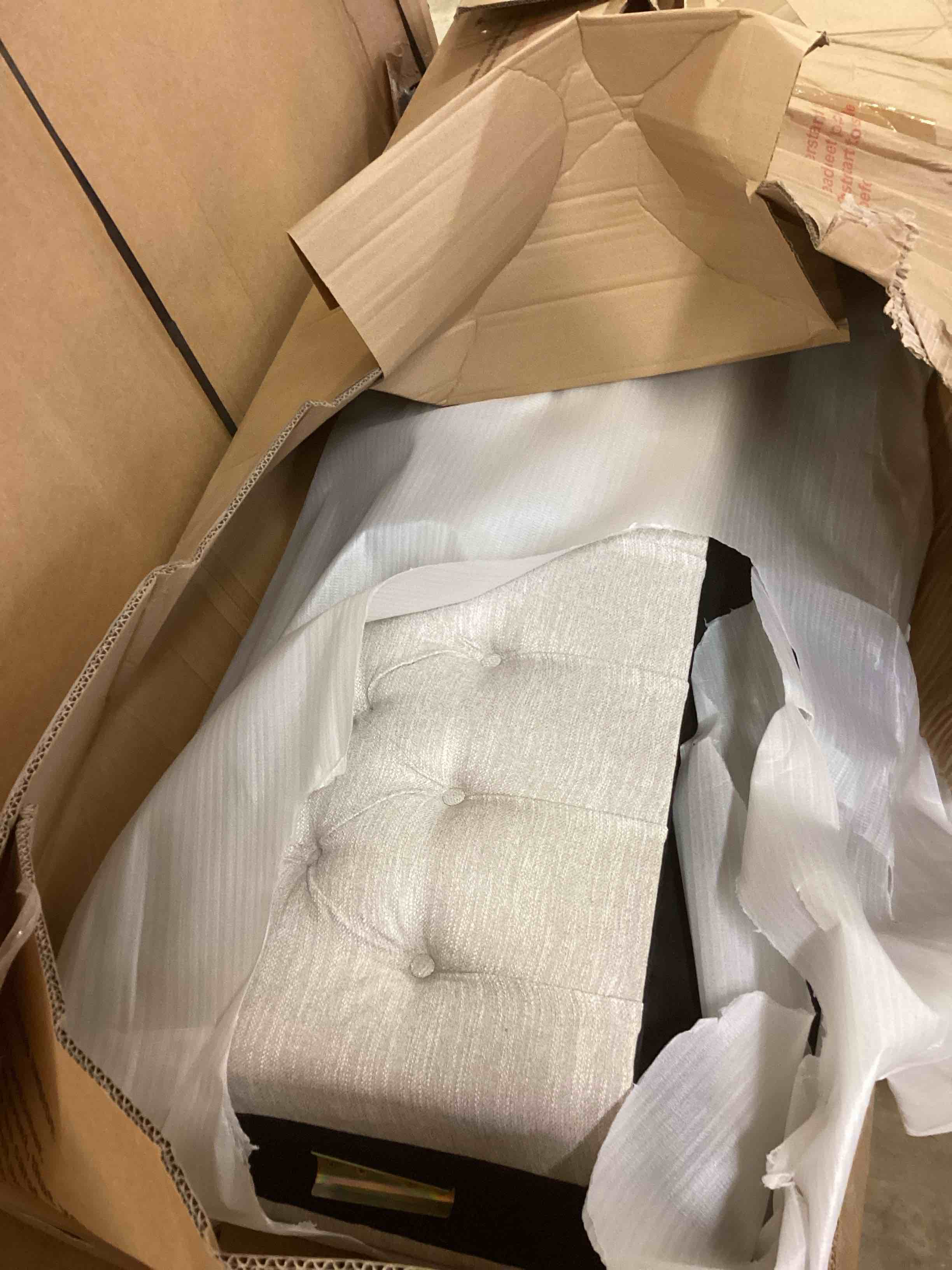 Condition photo showing Good Condition for 3 seater sofa tufted couch with rolled arms and nailhead for living room, bedroom, office,beige (incomplete one box only)