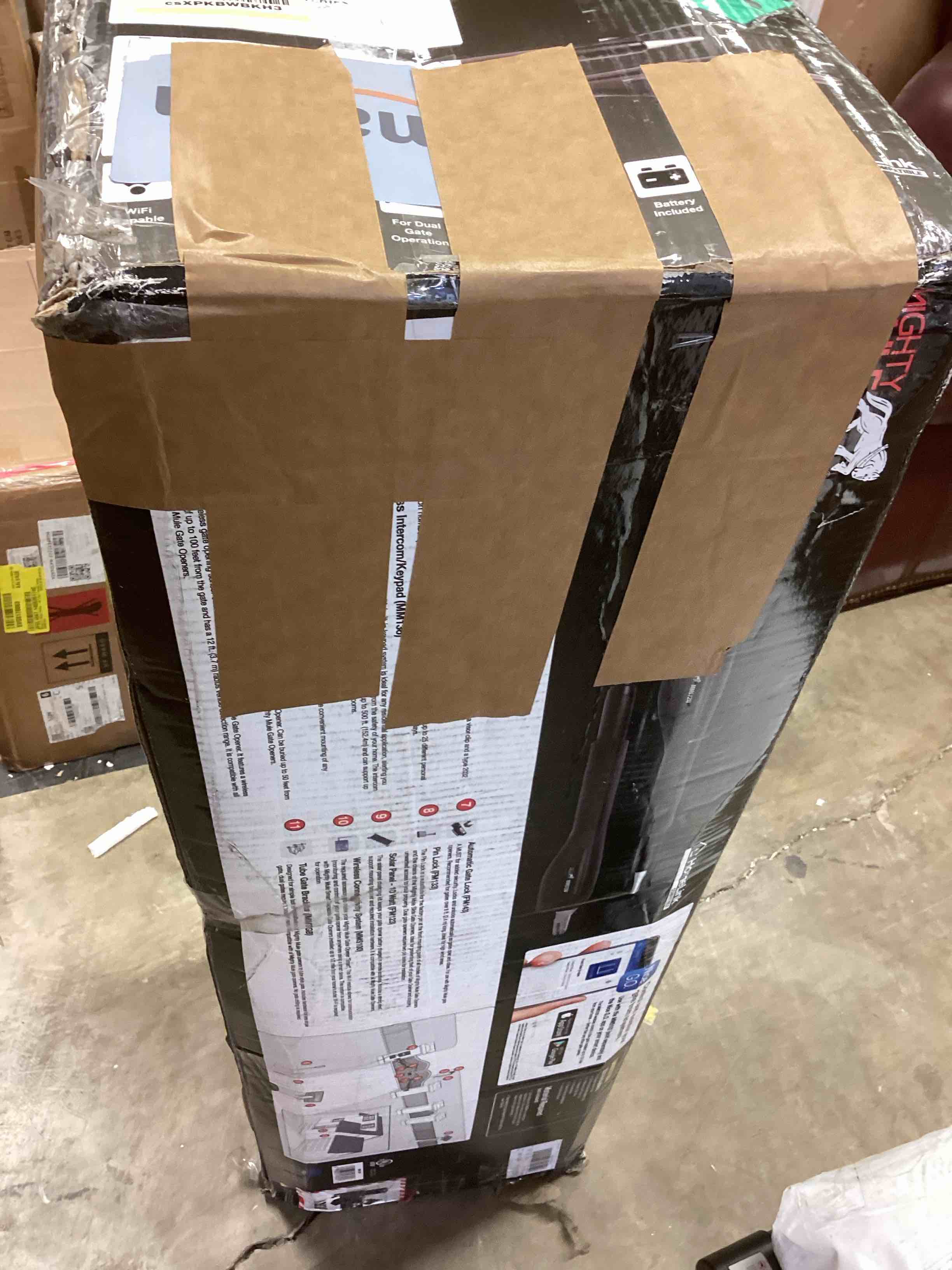 Condition photo showing As Is for mighty mule mm572w hd dual arm gate openers 12 v wireless ac/battery powered automatic gate opener