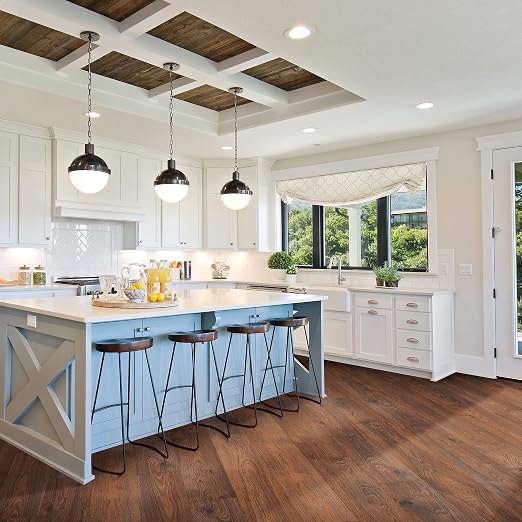 Condition photo showing New/Like New for mohawk elite waterproof laminate flooring, eggplant oak look, 12 mm t x 7.5 in. wide x 54.68 in. length, eir texture, matte, (6 planks), (16.93 sqft/case)