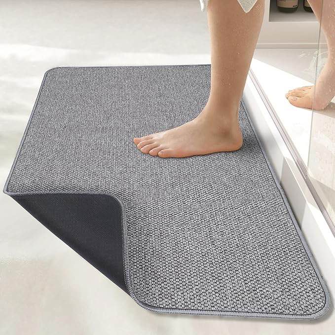 Bath Mat,Ultra Thin Bathroom Rugs,Rubber Bath Mats for Bathroom,No Slip Bath Rugs,Quick Dry,Machine Washable,Low Pile,Absorbent,Shower Outside,Sink,Home Decor Accessories.Grey