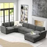 (incomplete - box #1  only)  U-Shaped Sectional Sofa Couch W/Right Facing Chaise Lounge, Comfy Chenille Upholstered Fabric Modular Sofa Couch with Cup Holders for Living Room Sets, gray