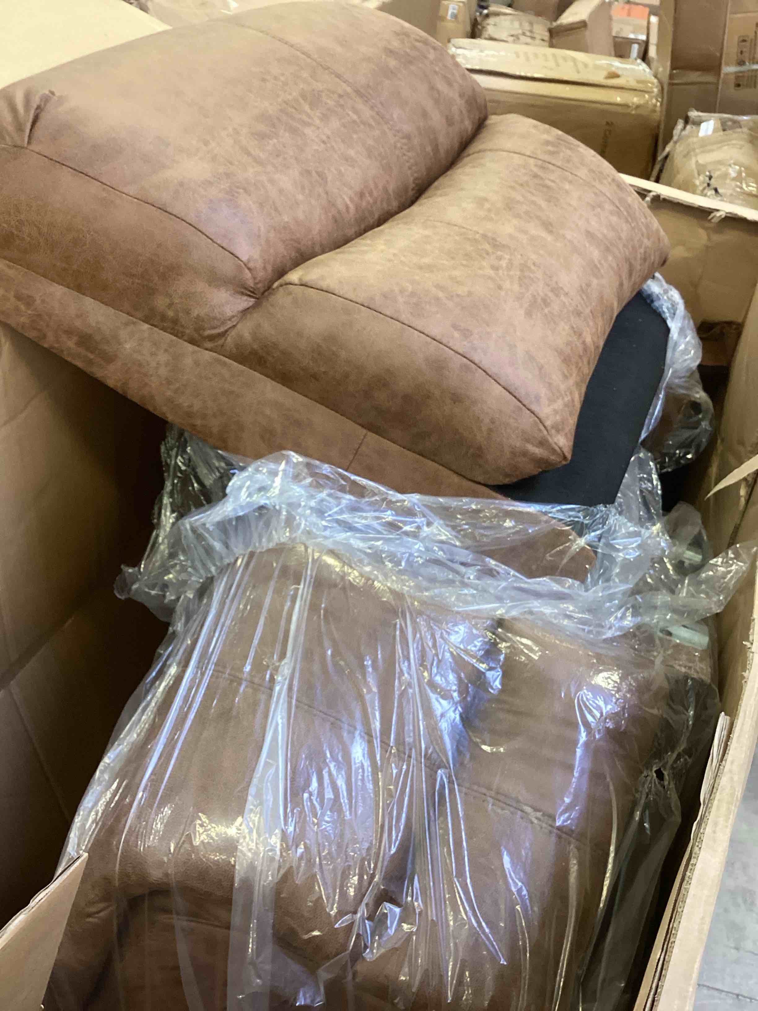 Condition photo showing Good Condition for faux leather reclining sectional sofa (incomplete one box only) (model similar from stock photo)