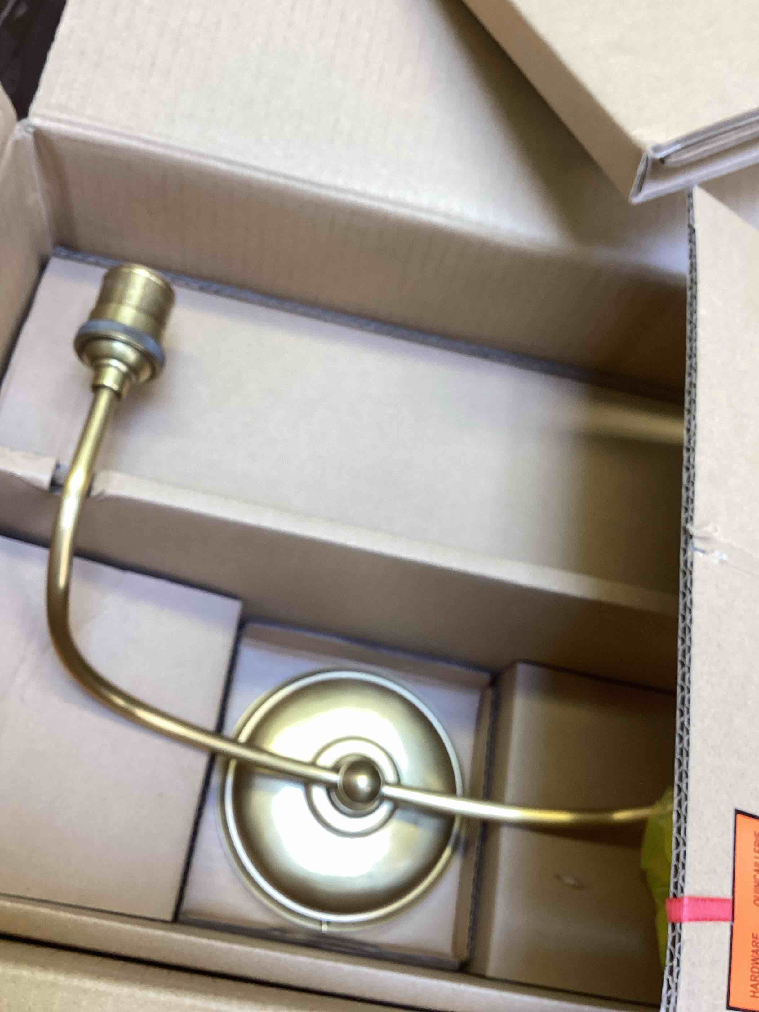 Condition photo showing As Is for thomas o'brien vendome 2 light 18 inch hand-rubbed antique brass double sconce wall light in linen (incomplete missing shades)