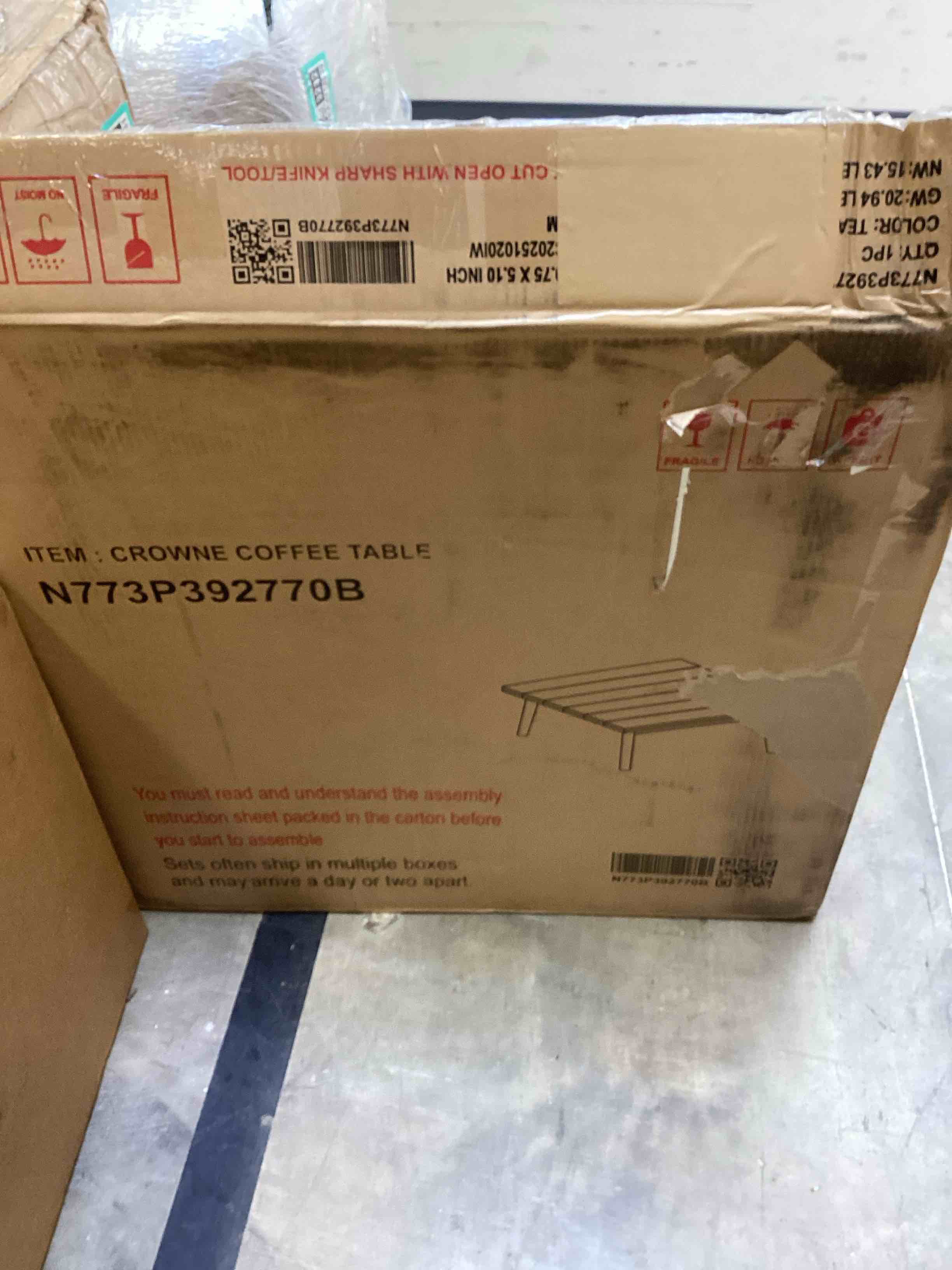 Condition photo showing New/Like New for crowne square coffee table 28 in, acacia wood outdoor patio center table with teak finish and slat design, low profile living room table for small space or garden seating area, natural wood