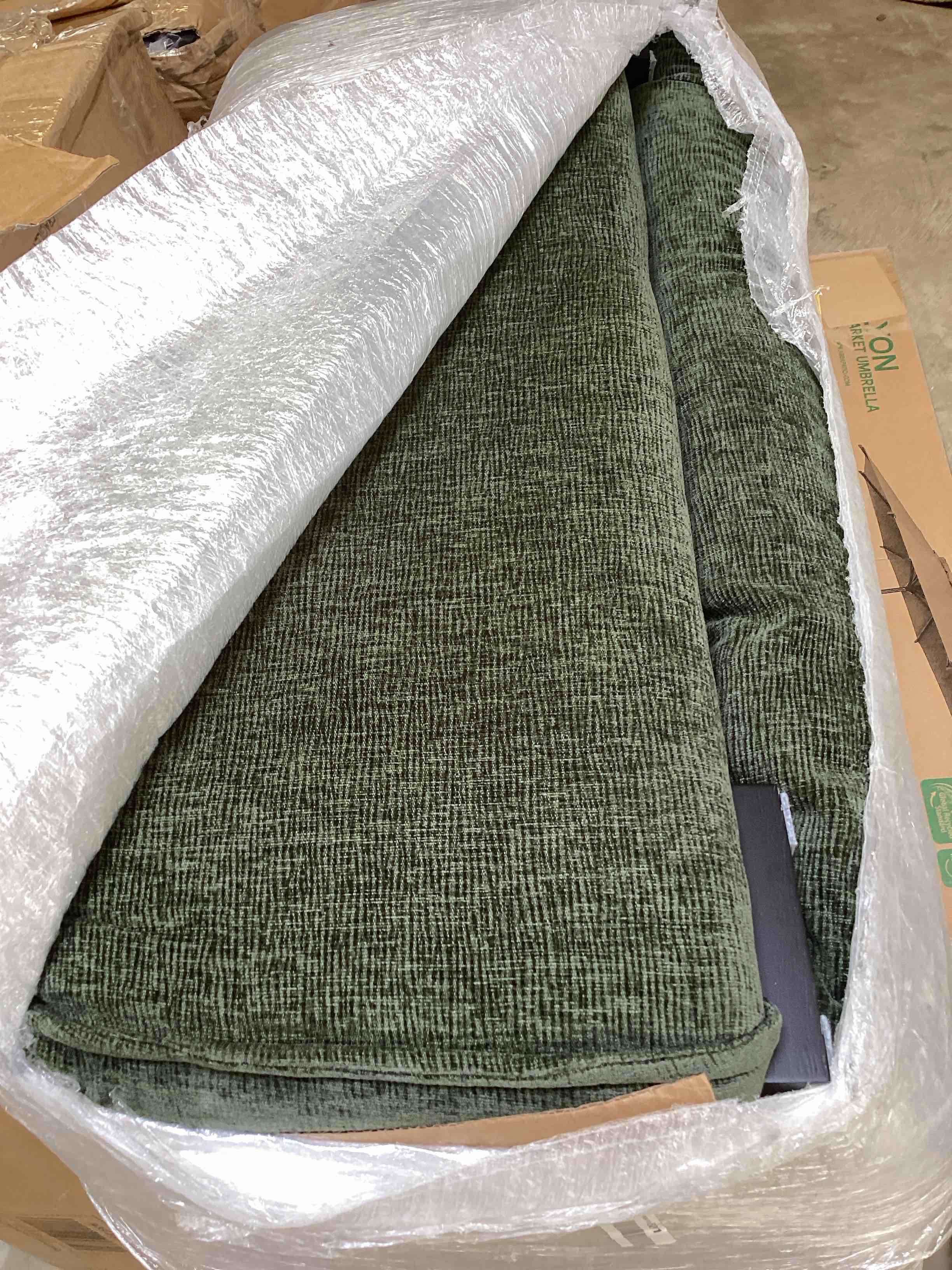 Condition photo showing Good Condition for modular sectional sofa, comfy cloud couch sectional sofa with ottoman, chenille sofa sleeper deep seat sofa with throw pillows for living room (green) (incomplete one pack only)