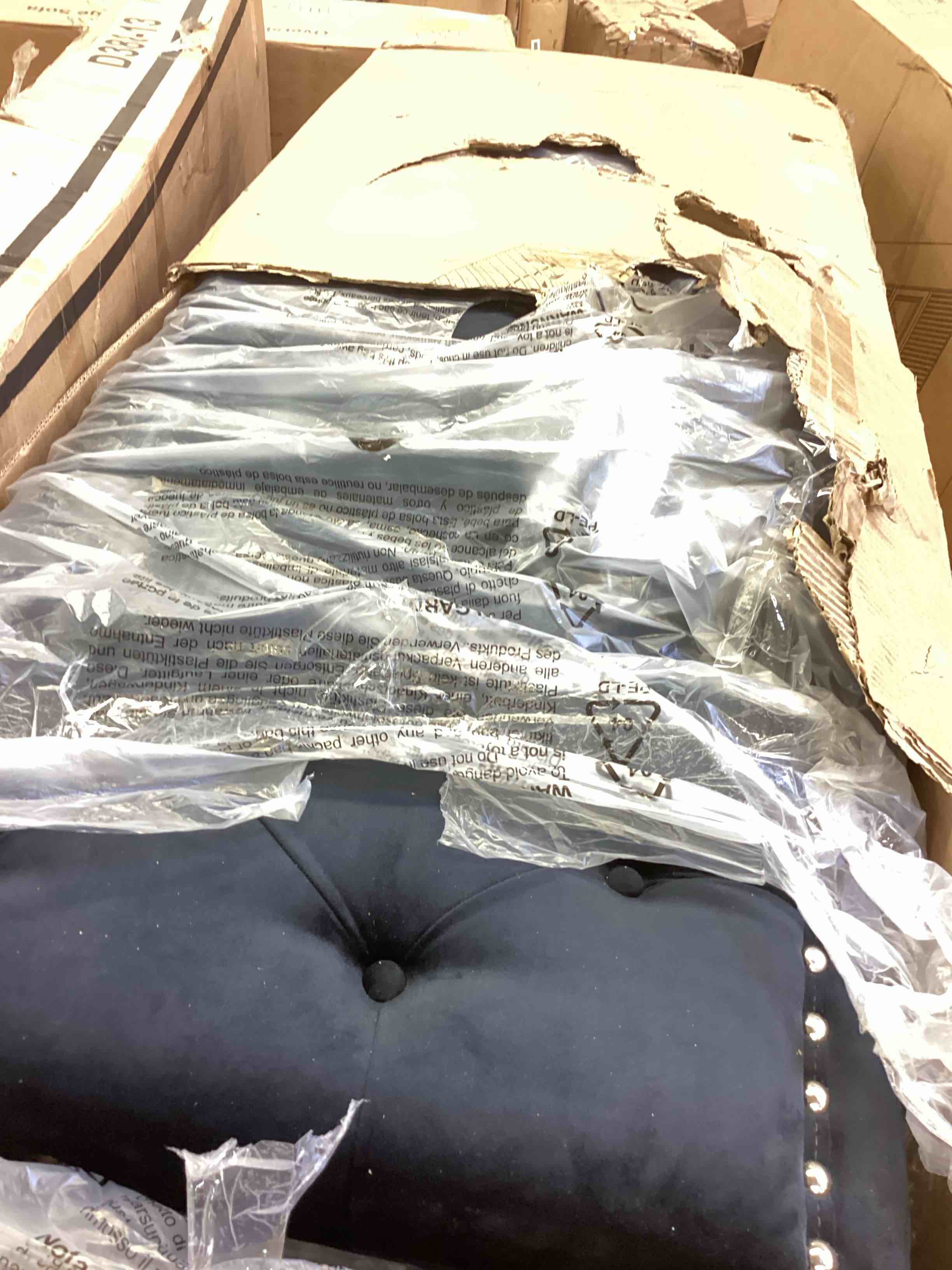 Condition photo showing Good Condition for amerlife queen size platform bed frame, velvet upholstered bed with deep button tufted & nailhead trim wingback headboard/no box spring needed/black (incomplete one box only)