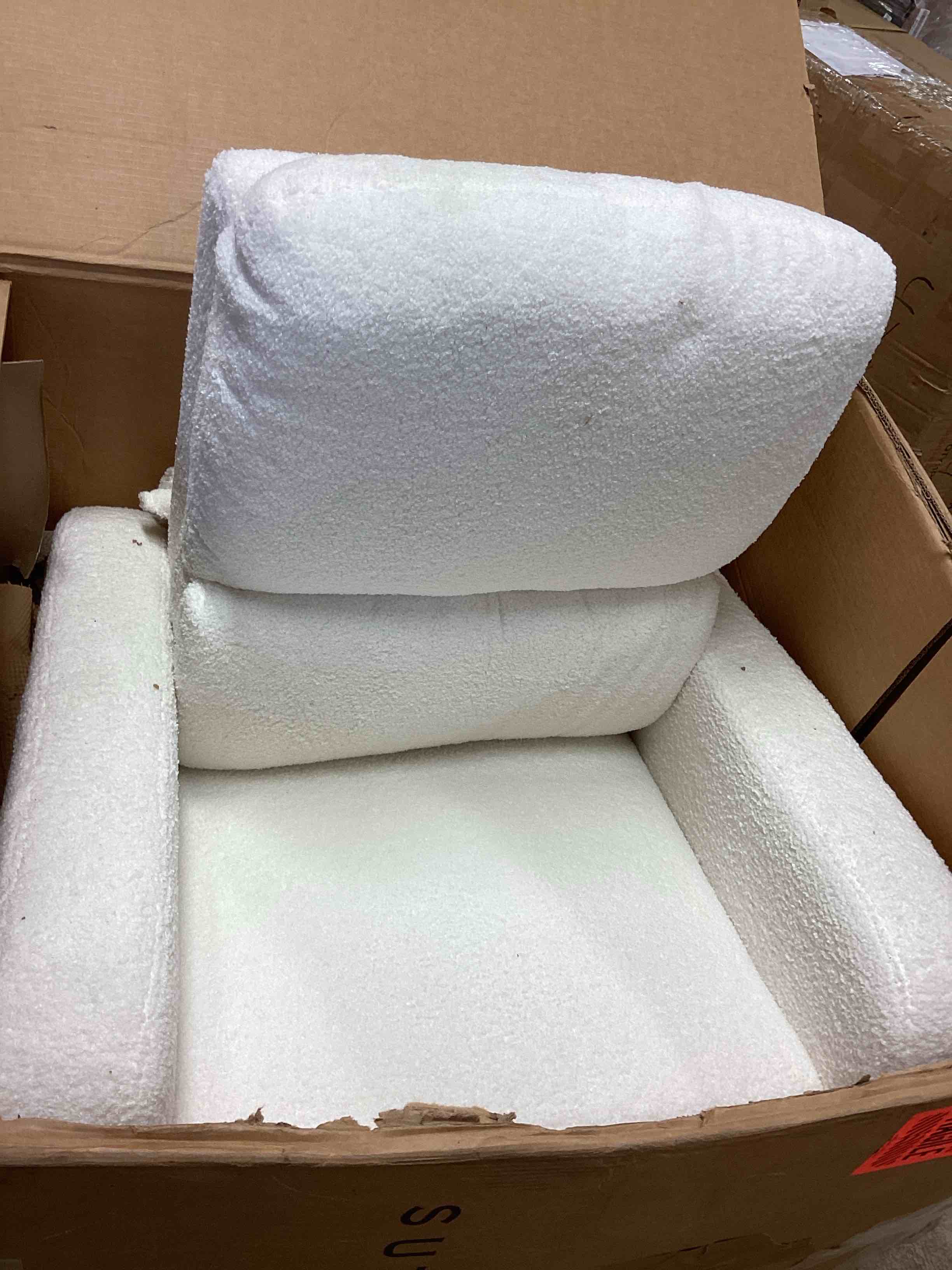 Condition photo showing New/Like New for swivel rocker recliner, oversized boucle glider recliner nursery, manual swivel rocking reclining chairs with removable cushion and lumbar support for nursery living room bedroom, teddy white 