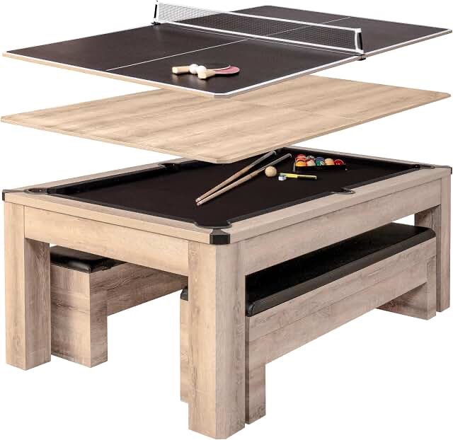 atomic hampton 3-in-1 combo table - billiards, ping pong, and dining table all-in-one - instant transformation - premium black felt - xl bench storage for accessories (incomplete one box only) (box b)