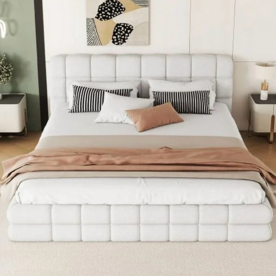 queen size upholstered platform bed, white (pick up box #1 only) incomplete