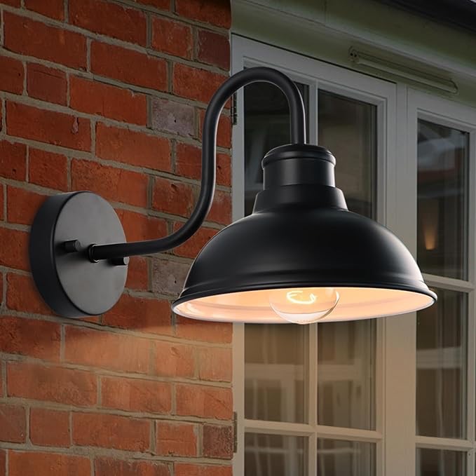 outdoor gooseneck barn light fixture, 8 inch farmhouse exterior vintage wall mount lighting, anti-rust waterproof industrial matte black outside wall sconces for house porch patio garage yard