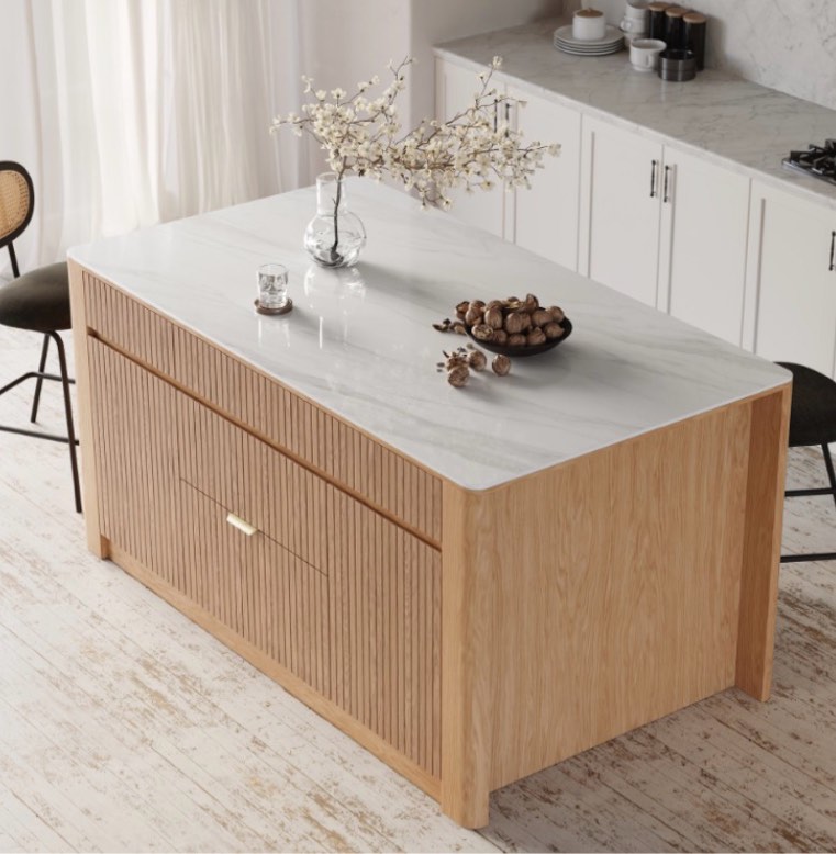  HOMARY Mid-Century Modern 72" Glossy Sintered Stone Top Kitchen Island with Storage, Natural (INCOMPLETE) (TOP Cabinet ONLY)
