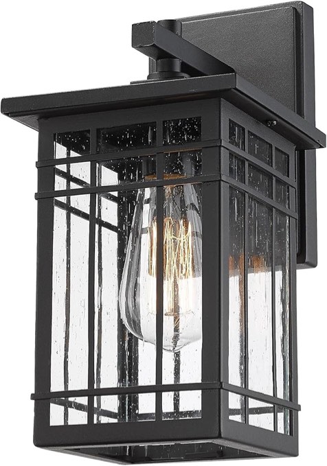 Bestshared Outdoor Wall Lantern Modern Farmhouse Exterior Wall Light Fixture Weather-Resistant Anti-Rust Outdoor Sconce Lighting with Seeded Glass for Porch, Patio, Garage (Black)