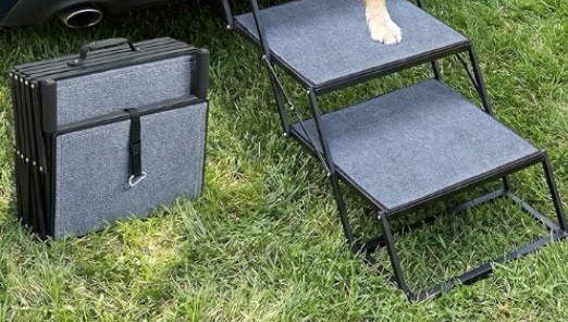 veehoo collapsible dog stairs for large dogs extra wide, 2 steps folding dog steps for car truck suv 20" wide, heavy duty pet loader ramp ladder portable with non slip surface, support up to (similar)