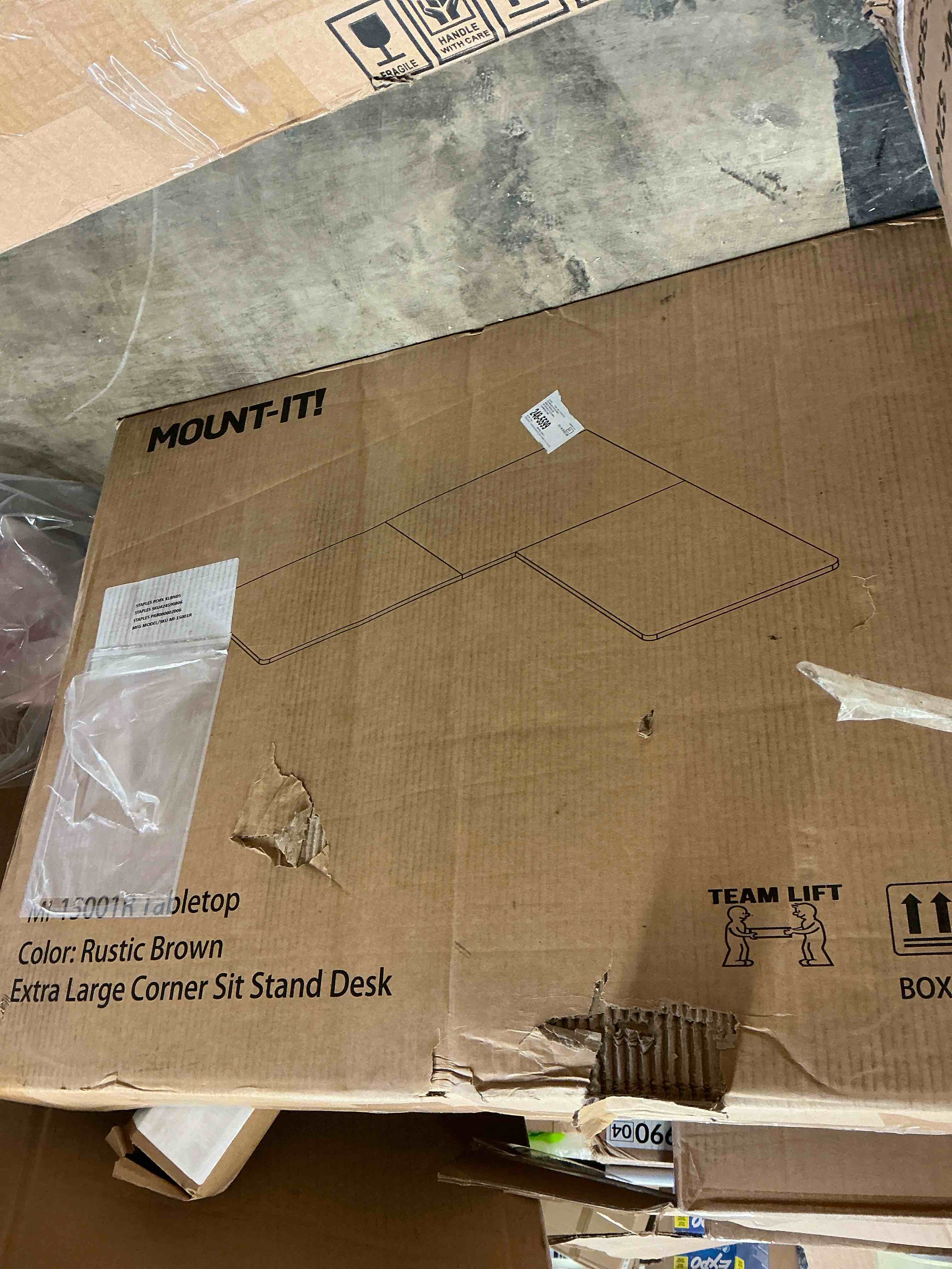 Condition photo showing Good Condition for mount-it large electric height adjustable corner standing desk (top desk only’) incomplete