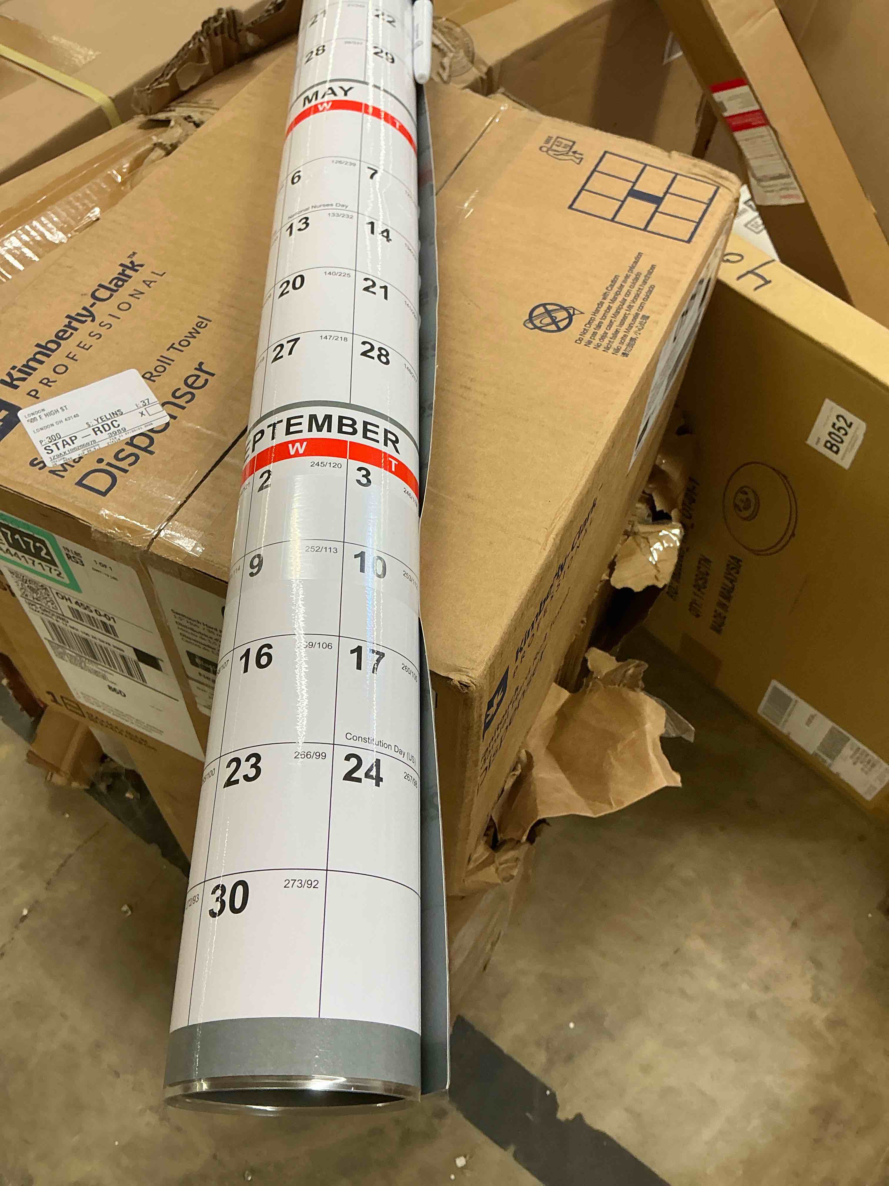 Condition photo showing Good Condition for 2026 staples 48 x 32 yearly dry erase wall calendar reversible white/red/gray (st58450-26)