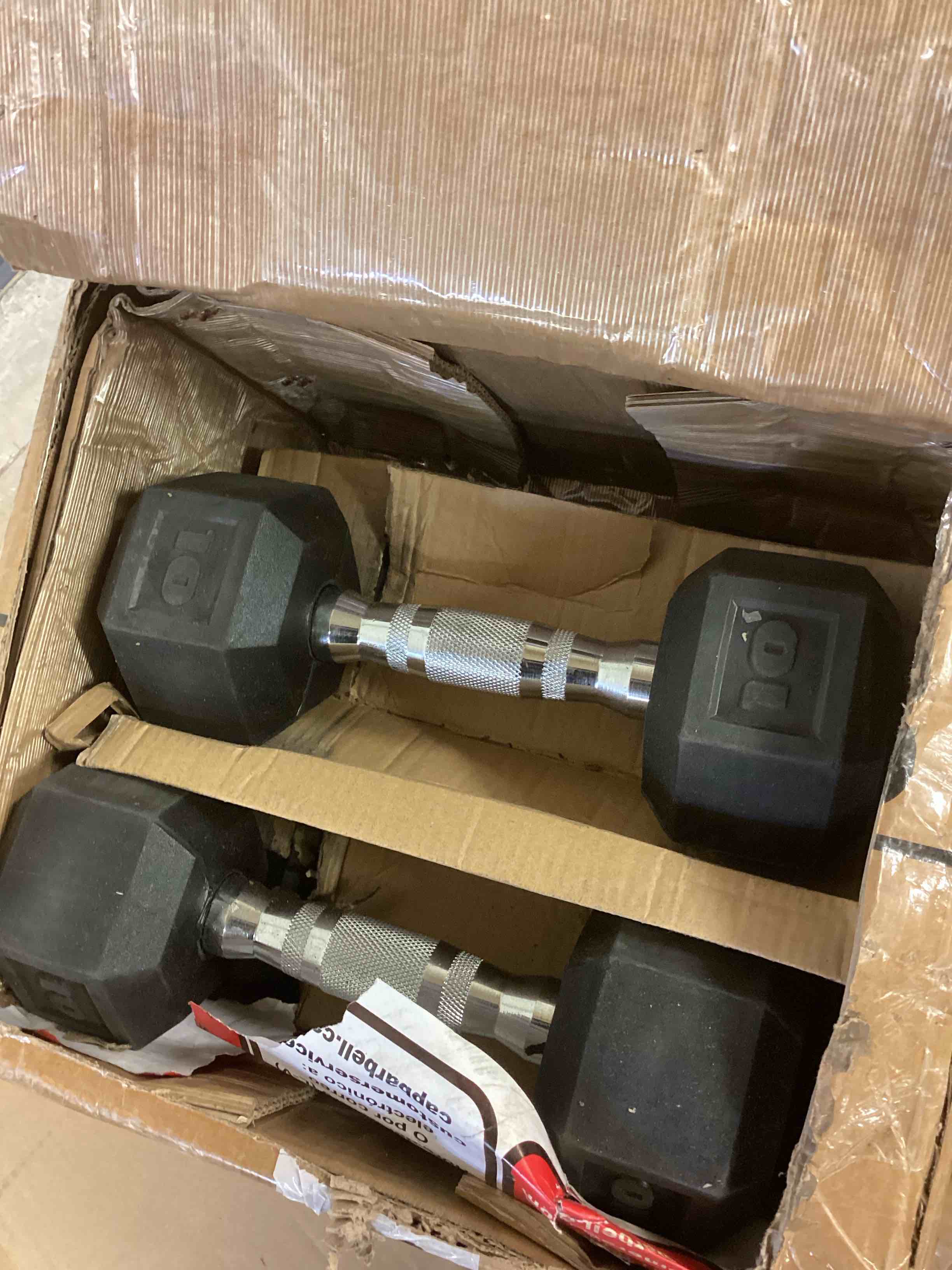 Condition photo showing Good Condition for cap barbell coated dumbbell weight | multiple options pairs & sets chrome handle 50 lb - set (10 lb x 2 & 15 lb x 2)