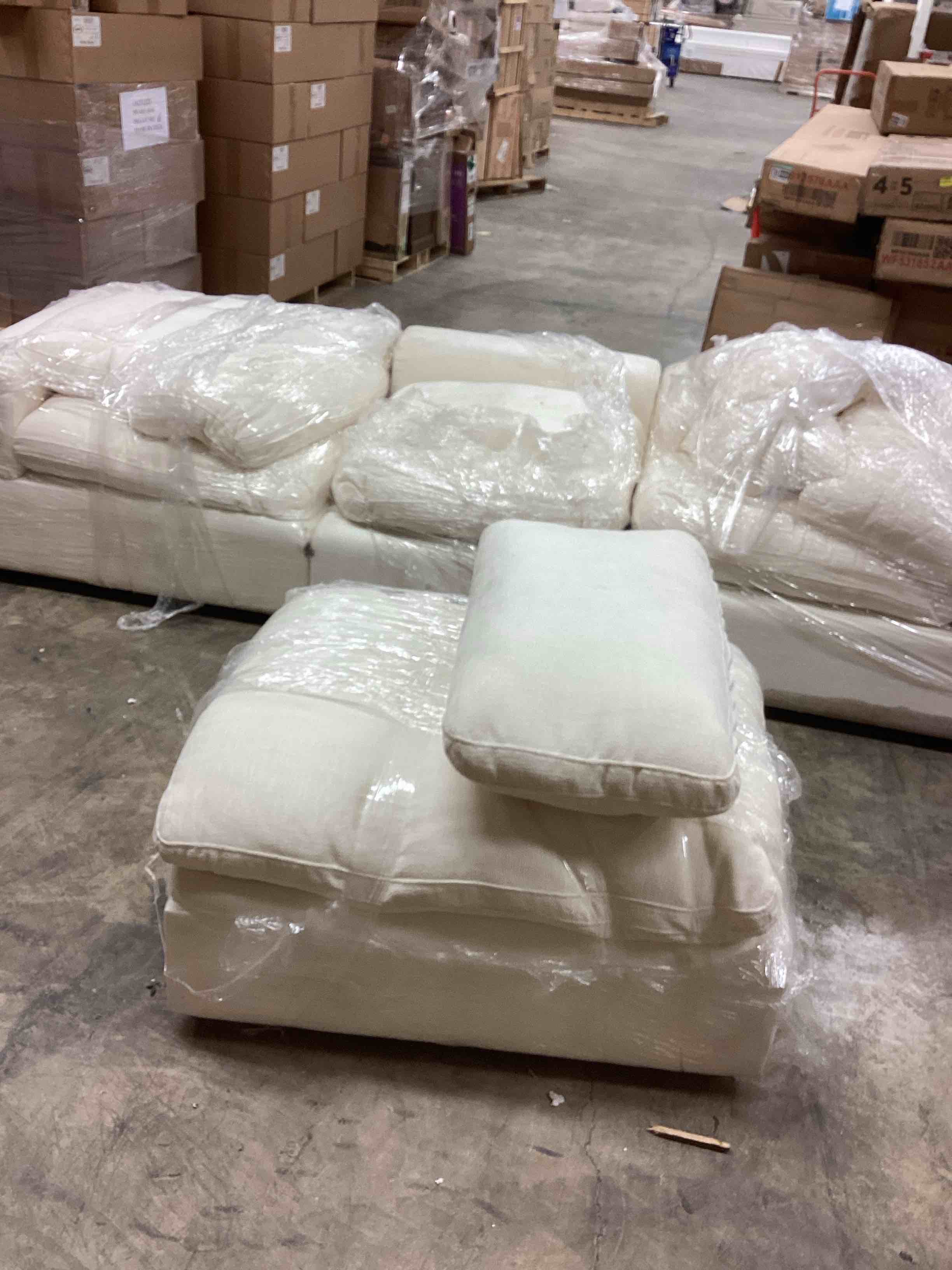 Condition photo showing As Is for chenille upholstery modular cloud 3-seater (model similar from stock photo)