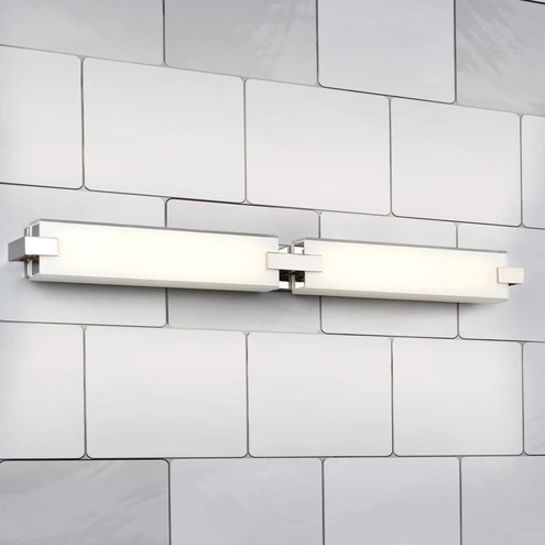 Condition photo showing Good Condition for ehrman 36”led dimmable polished nickel bath and vanity light