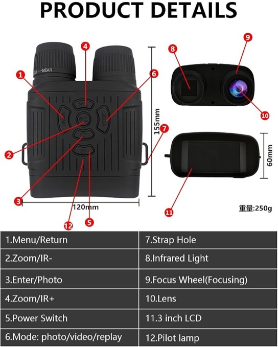 Condition photo showing New/Like New for  click to see full view 2.7k night vision goggles, 36mp digital night vision binoculars with 10x digital zoom, 850nm ir illuminator, 3” tft screen, rechargeable night vision scope supports 128gb card