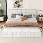 Queen Size Upholstered Platform Bed, White (incomplete ) (box  #1 only)