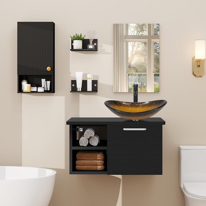  (incomplete)  ( box #1 only) ZealWe Bathroom Furniture Set, Wash Basin with Base Cabinet, Vanity Unit and Mirror, Bathroom Furniture with Hanging Bathroom Cabinet, Wall Shelf, Countertop Sink