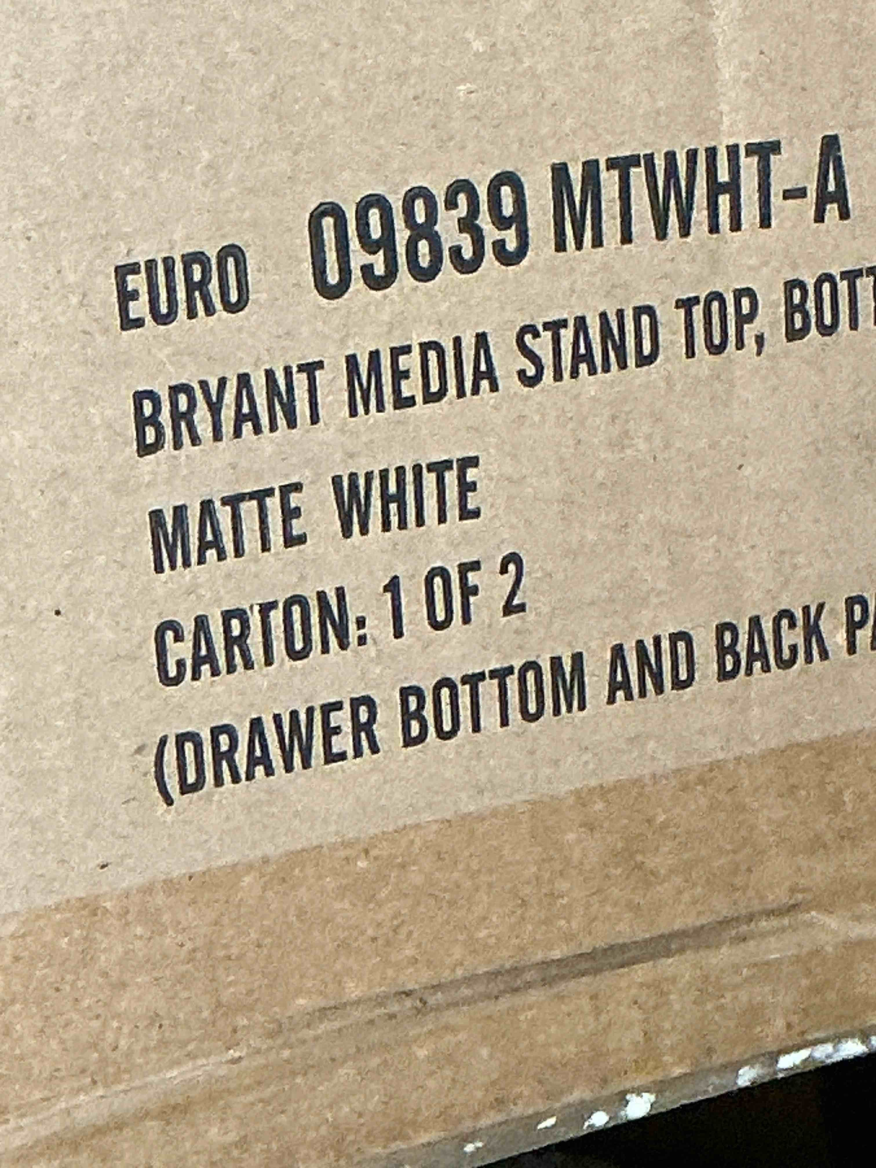 Condition photo showing Good Condition for (incomplete - box #1 only) euro style bryant media stand in matte white 09839mtwht