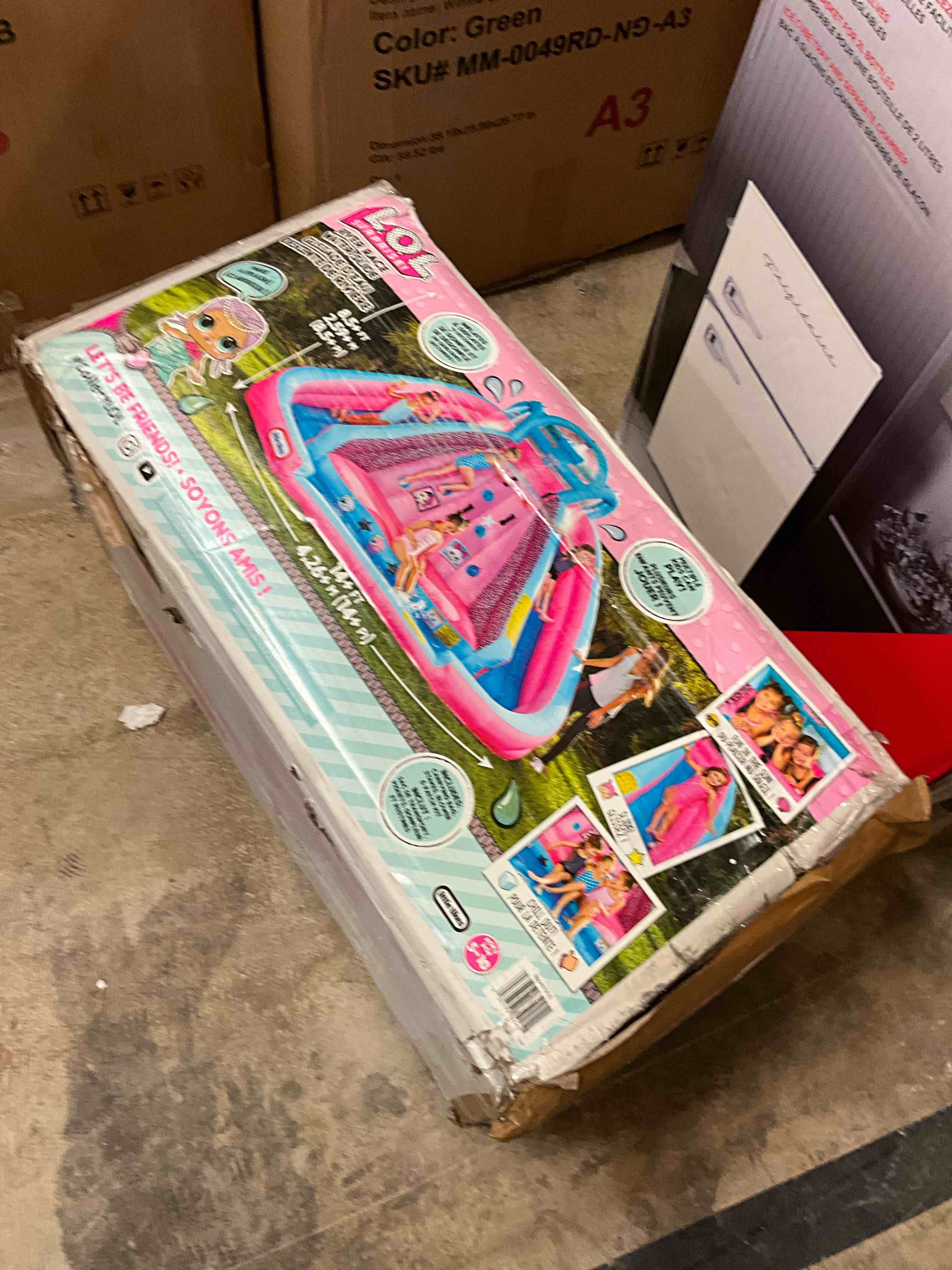 Condition photo showing Good Condition for lol surprise pink river race inflatable water park 2 slides climbing wall & blower outdoor toy ages 4 and up