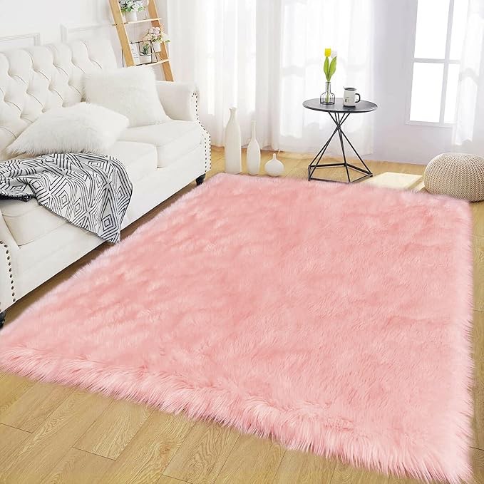 Pink Faux Fur Area Rug