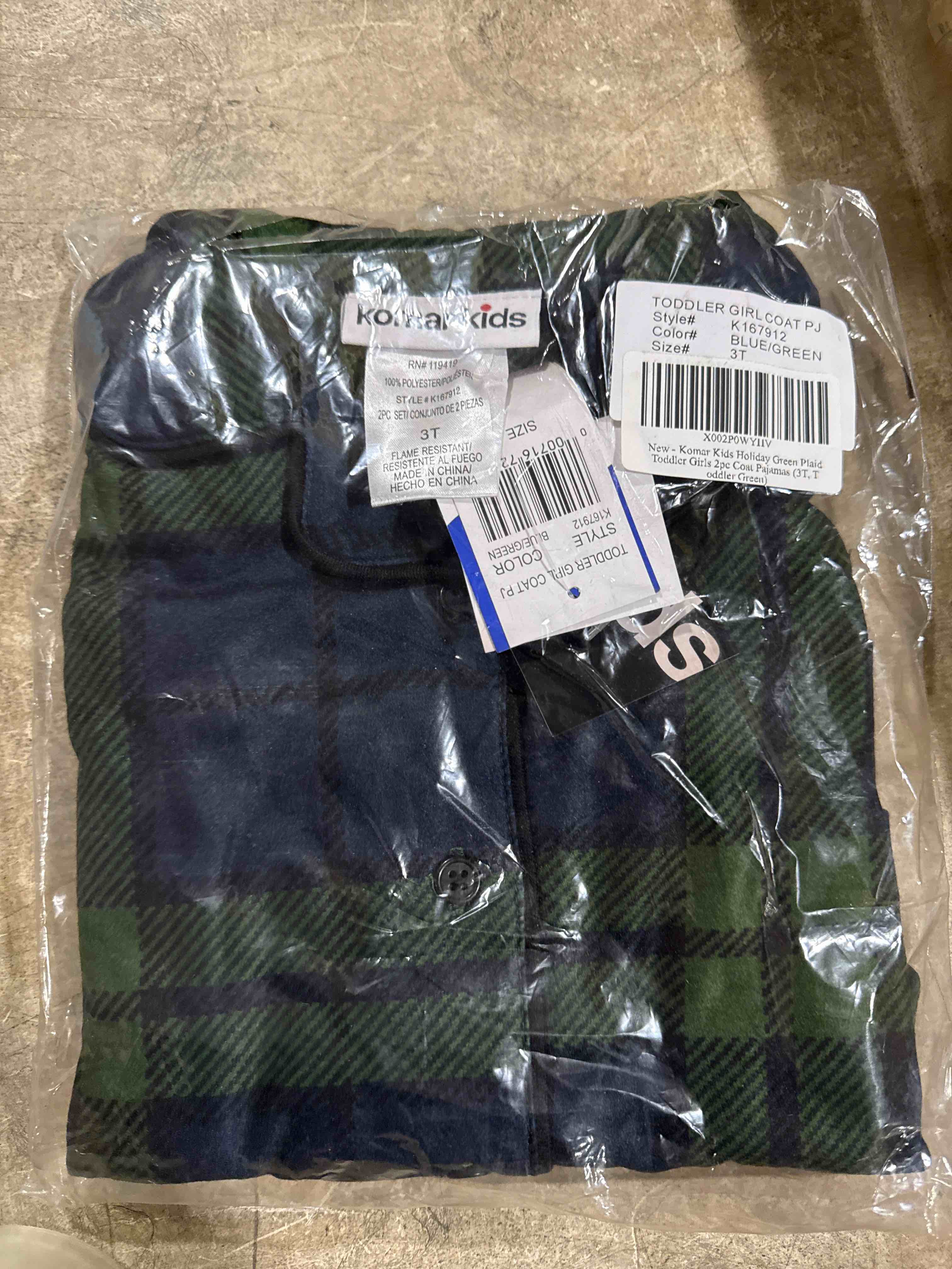 Condition photo showing Brand New for Size 3T Kids Girls Classic Holiday K167912 - Plaid 2-Piece Coat Pajama Set Toddler