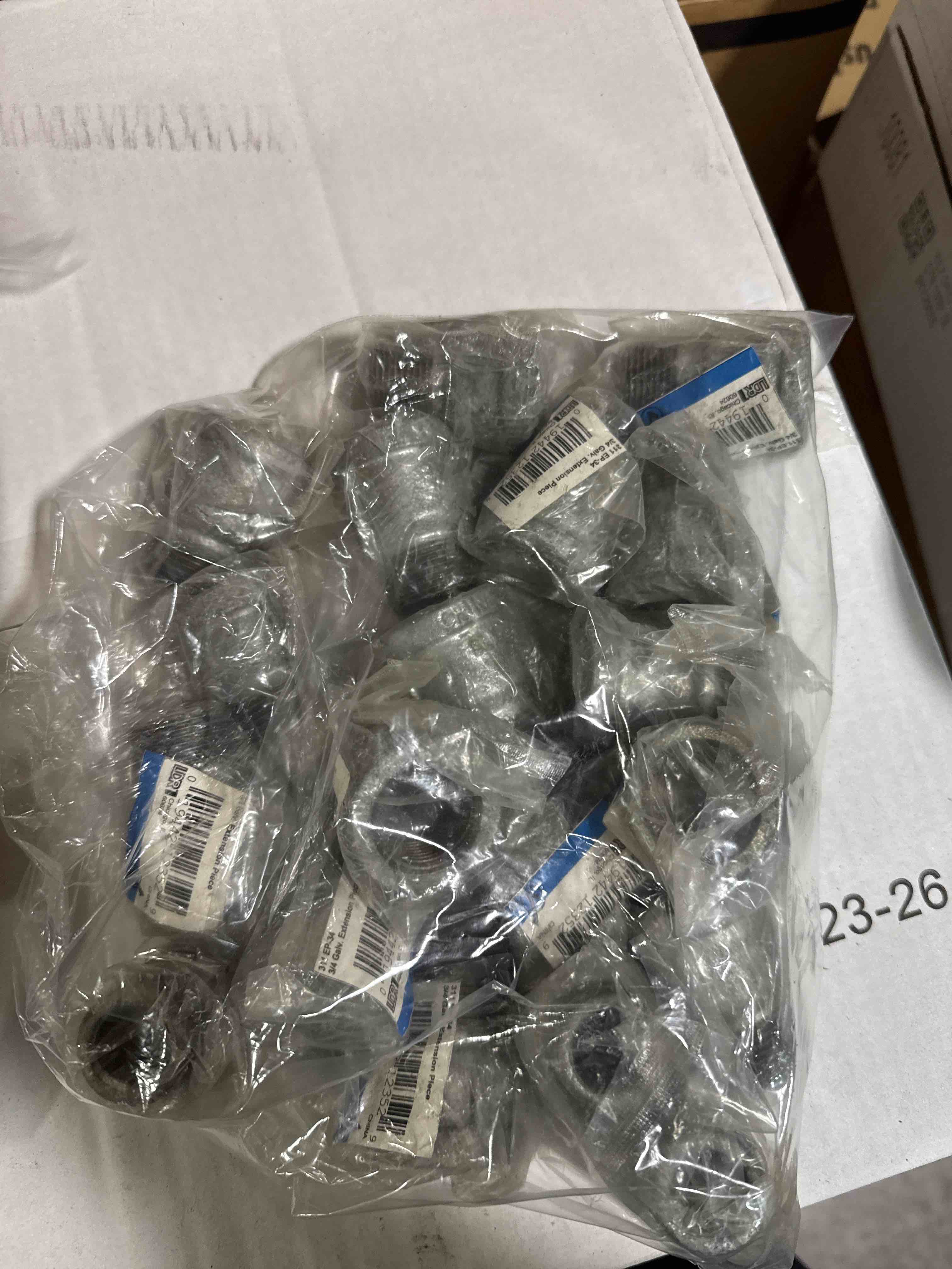 Condition photo showing New/Like New for lot of 19 stz industries 3/4 in. fip each x 3/4 in. d fip galvanized malleable iron extension piece