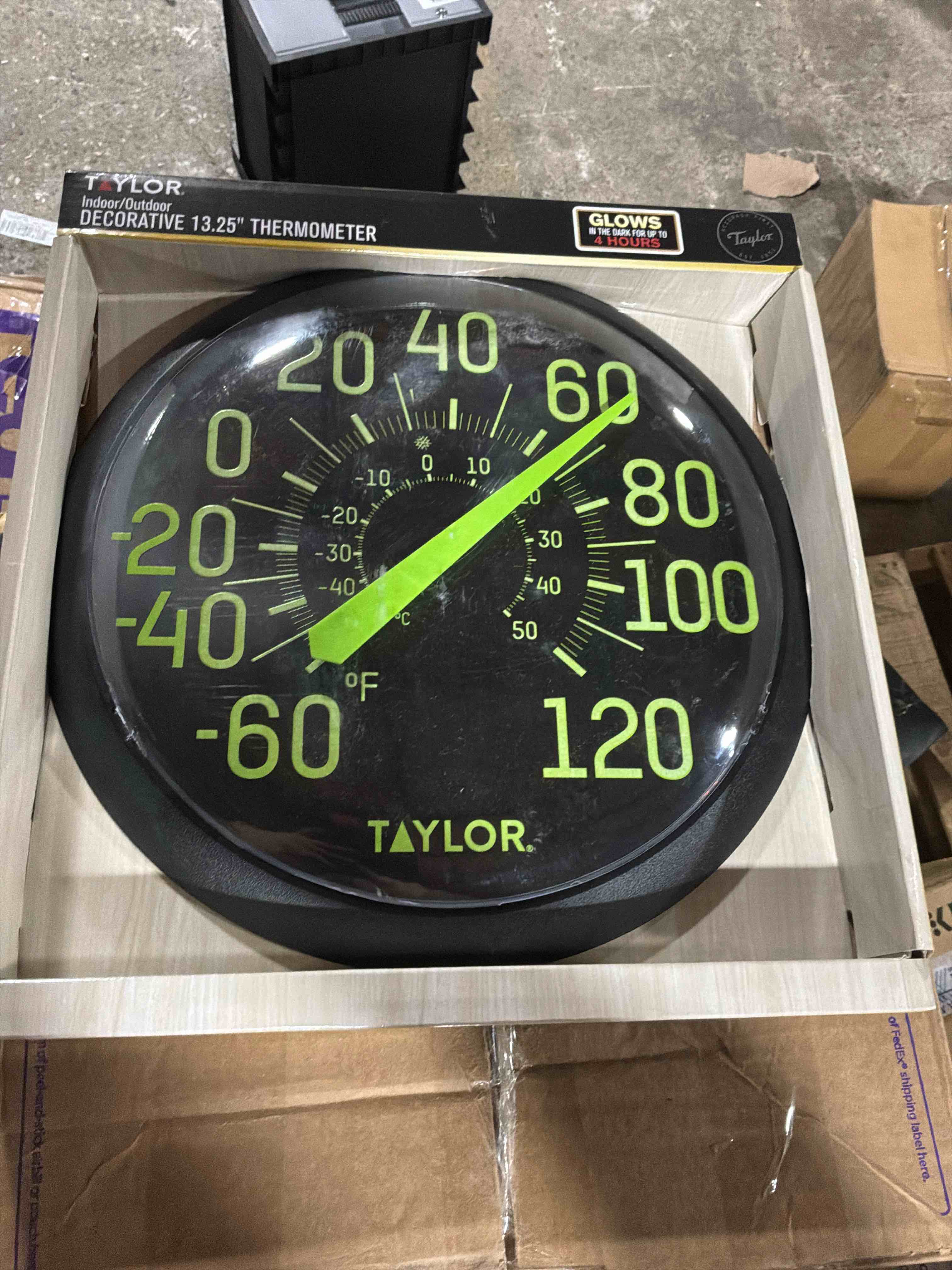 Condition photo showing Good Condition for taylor 13.25-inch glow in the dark dial thermometer in black