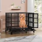 48 inch heavy duty dog crate, large metal dog cage with removable divider, double door and lockable