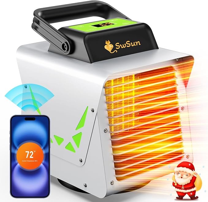greenhouse heater 1500w with app remote control, greenhouse heater with thermostat, portable outdoor heater for plants vegetables flowers,smart electric safe heater for green house,grow tents,garage