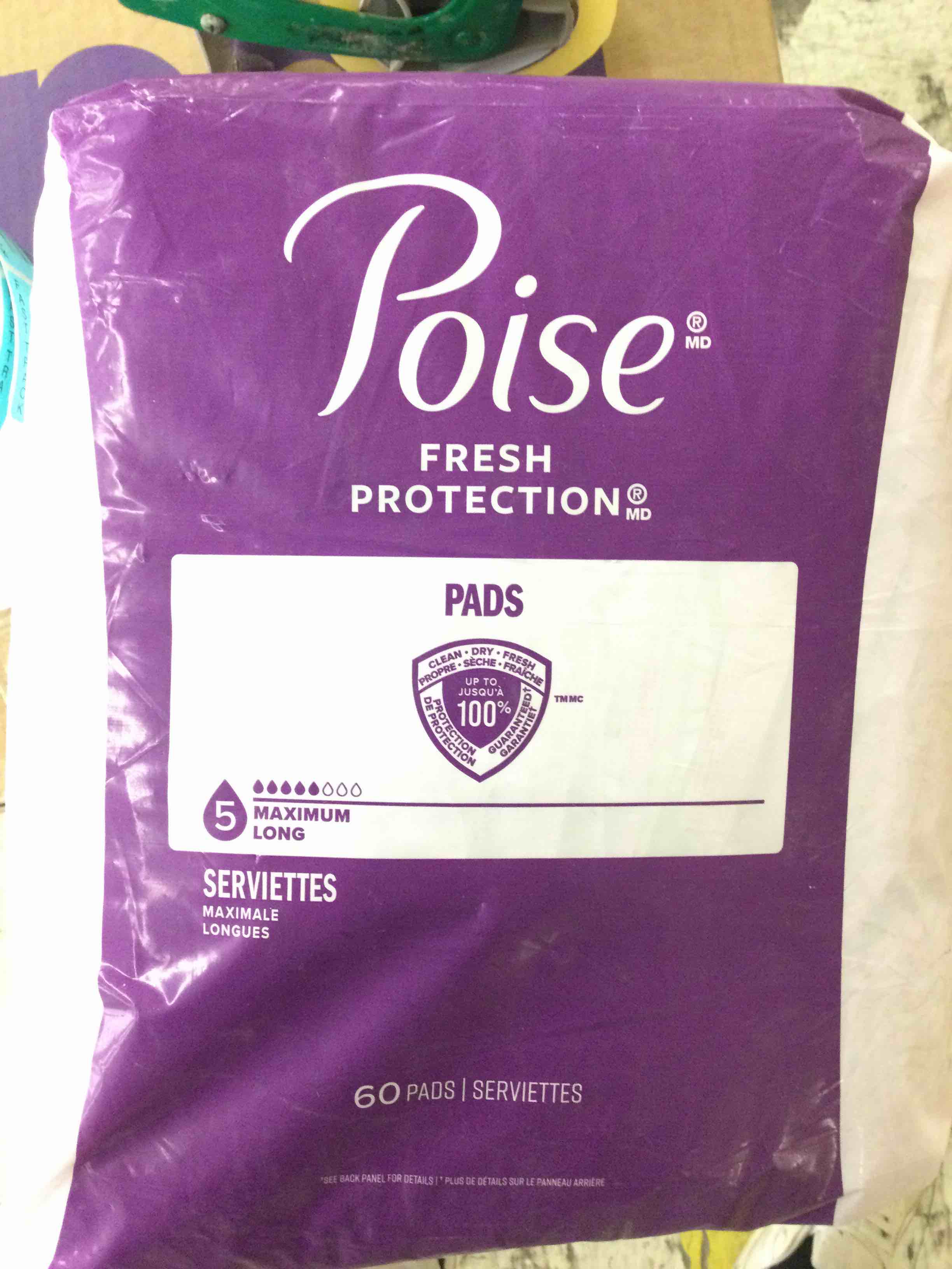 Condition photo showing Good Condition for Poise Incontinence Pads & Postpartum Incontinence Pads, 5 Drop Maximum Absorbency, Long Length, 60 Count ,Packaging May Vary