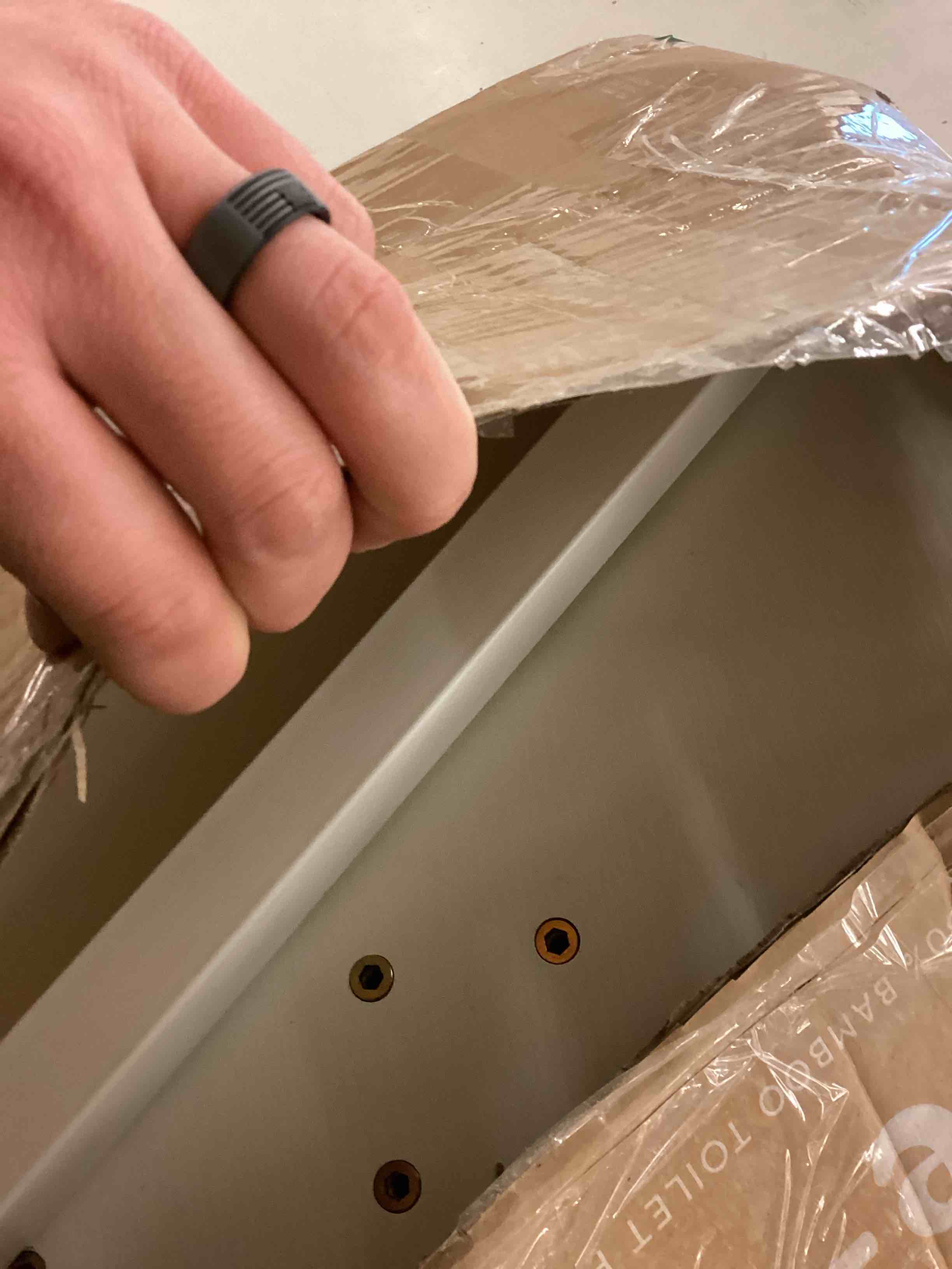 Condition photo showing As Is for c table end table adjustable height, couch tables that slide under for small spaces, 360°swivel tv tray table, c shaped side tables living room and bedroom for sofa, bed, chair, snack (white)