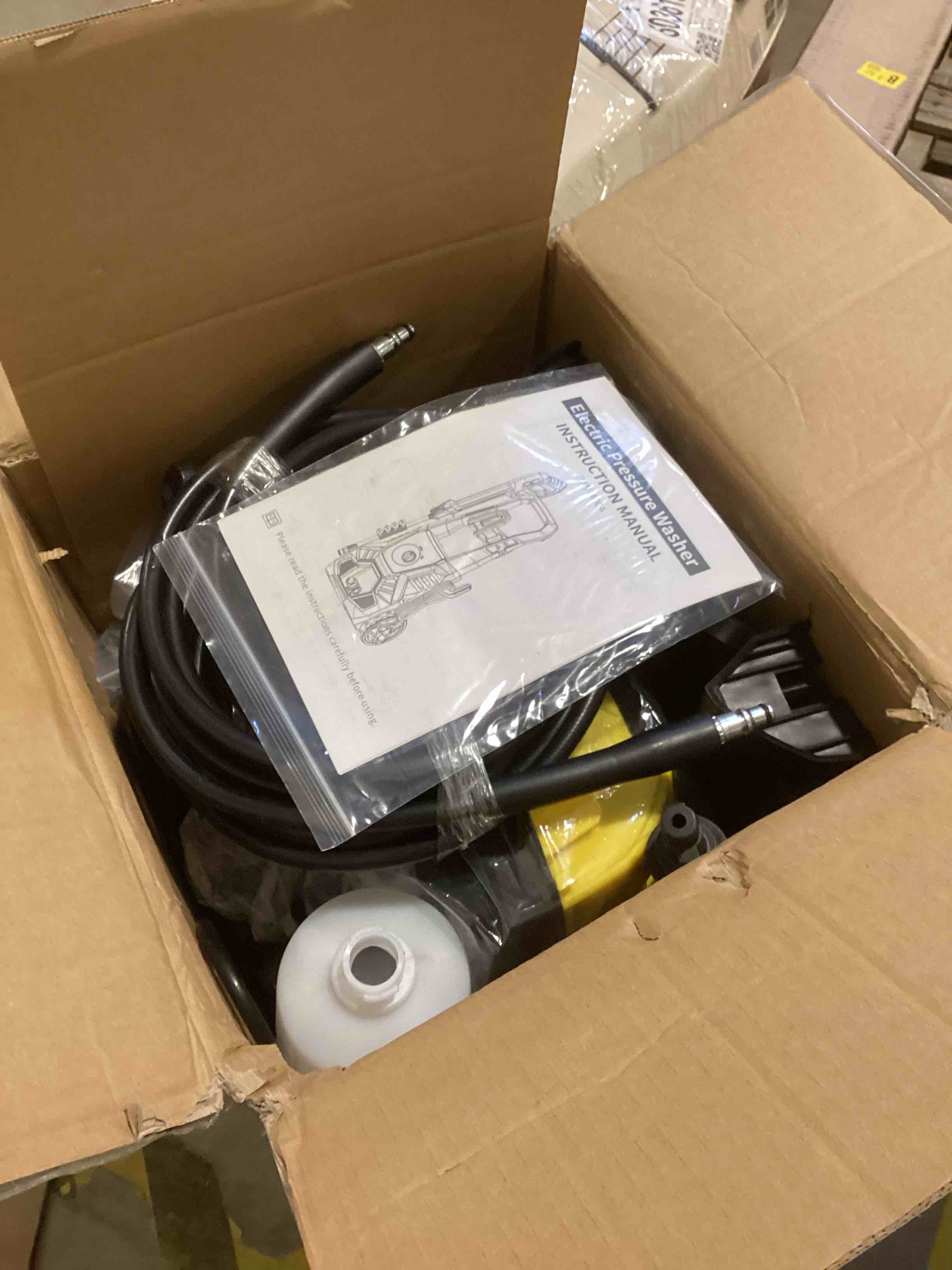 Condition photo showing Good Condition for 5000psi powerwasher with 4 quick connect nozzles, foam cannon for car, lane, patio cleaning, hydro jet pressure hose water wand for gutter patio car garden window, yellow