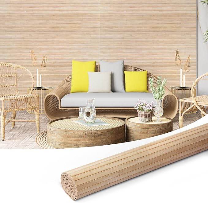 natural bamboo wall panel for interior wall decor, flexible pole wrap wainscoting wall cladding paneling for living room, bedroom, office, kitchen island, light-carbonized