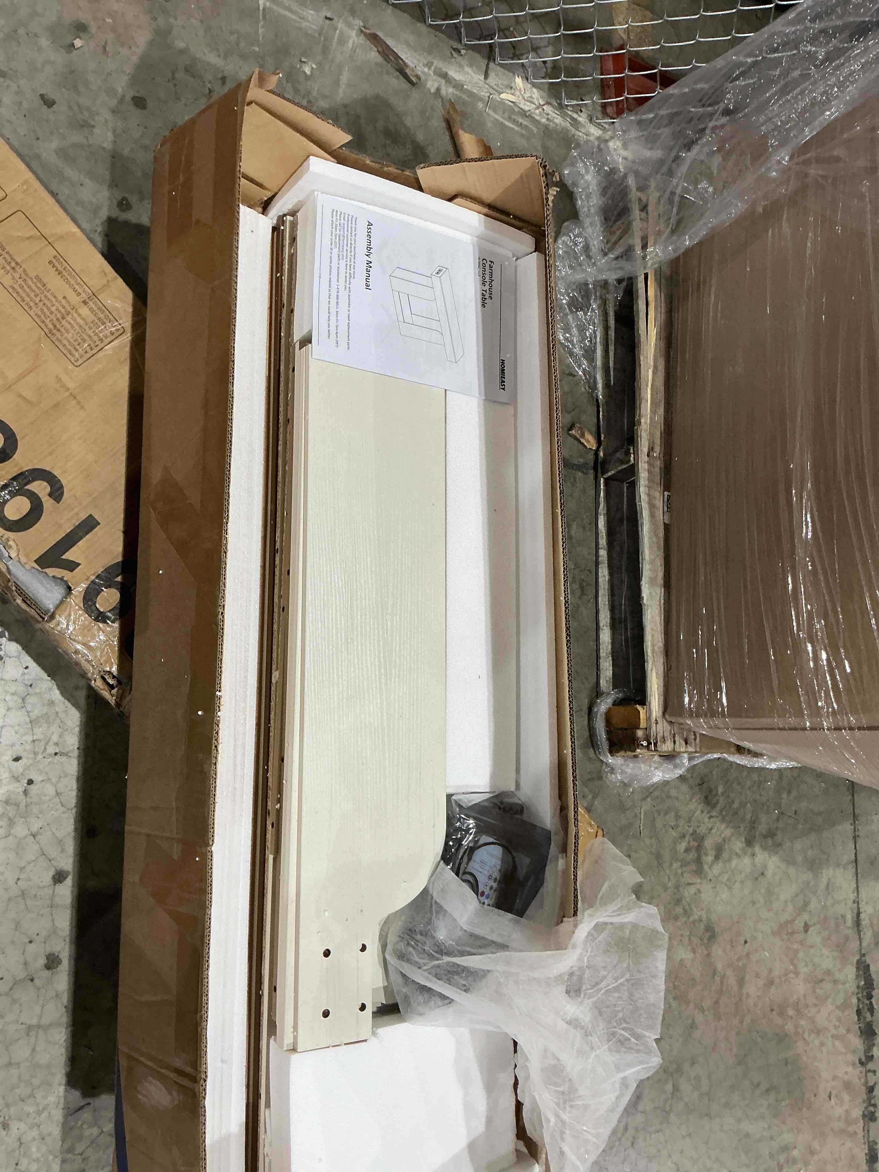 Condition photo showing Good Condition for homieasy console table, 47\" entryway table with led lights & charging station, farmhouse wooden sofa table behind couch, narrow hallway table for living room, foyer, entry, antique white & brown 47.2\" antique white & brown