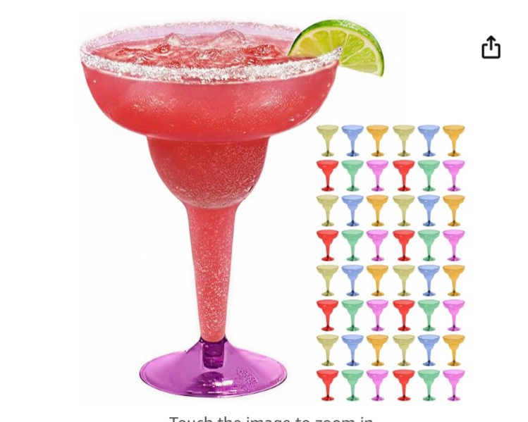 prestee multicolor disposable 48 plastic margarita glasses - 12 oz hard cocktail cups for cinco de mayo fiesta, taco party and mexican decorations - fiesta party decorations - large (pack of 48)