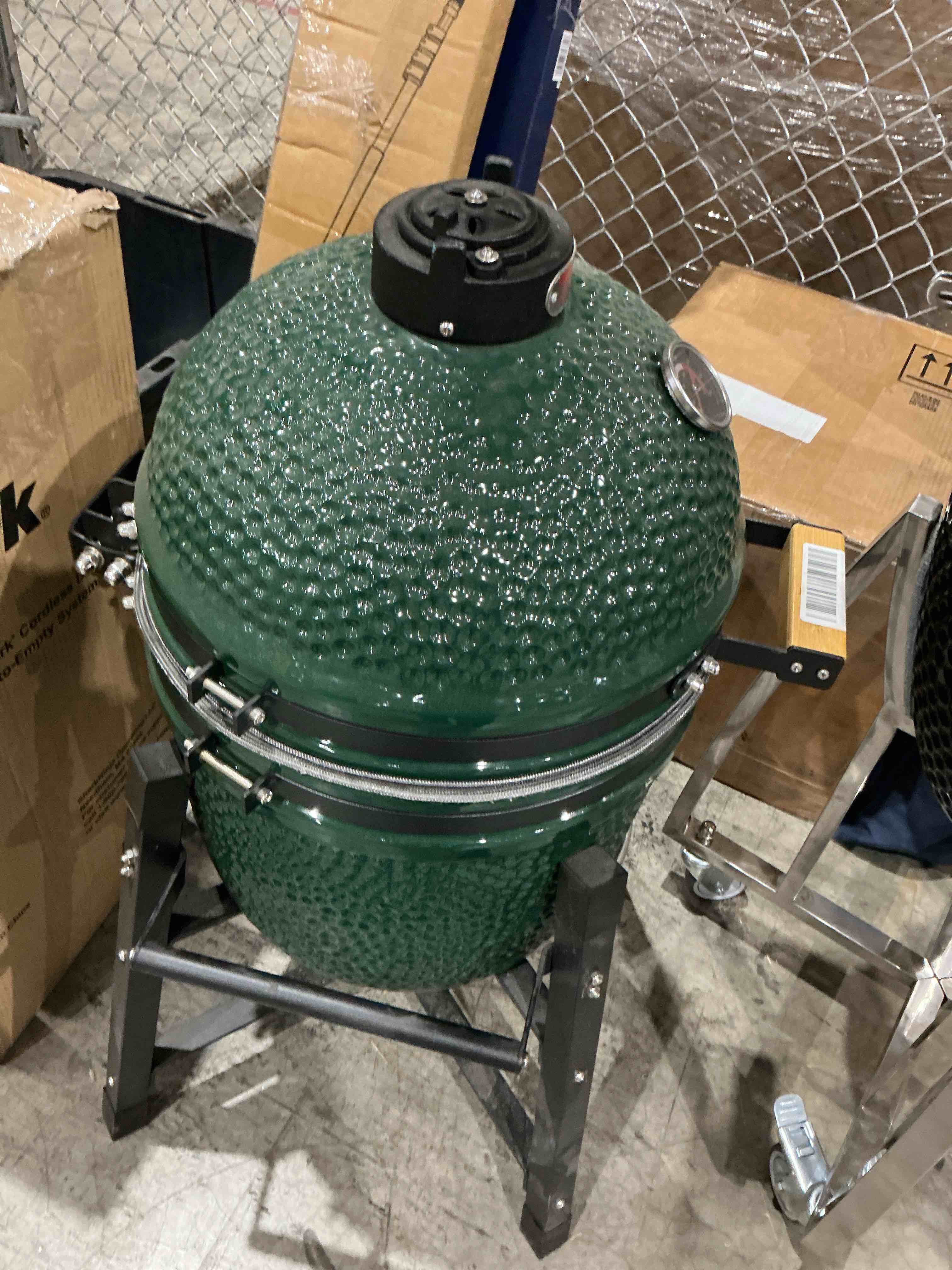 London Sunshine Ceramic Kamado Charcoal BBQ Grill and Smoker, Stainless Steel Grates -15\" Ceramic with Tall Stand (GREEN)