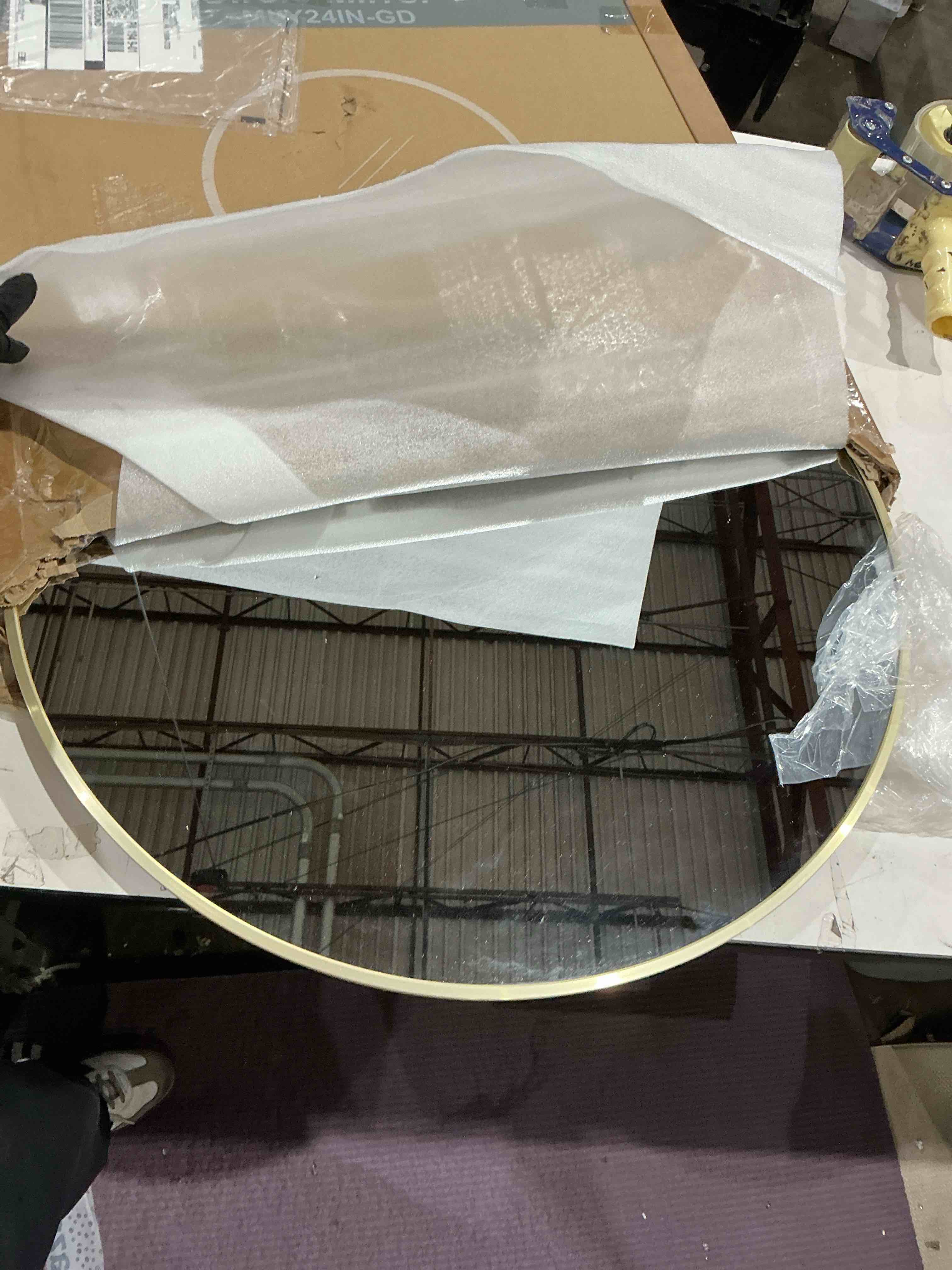 bathroom mirror for wall, 24 inch round mirror, matte gold metal framed circle vanity mirror for bathroom bedroom living room entryway, anti-rust, tempered glass, hanging or leaning round 24\"l x 24\"w matte gold