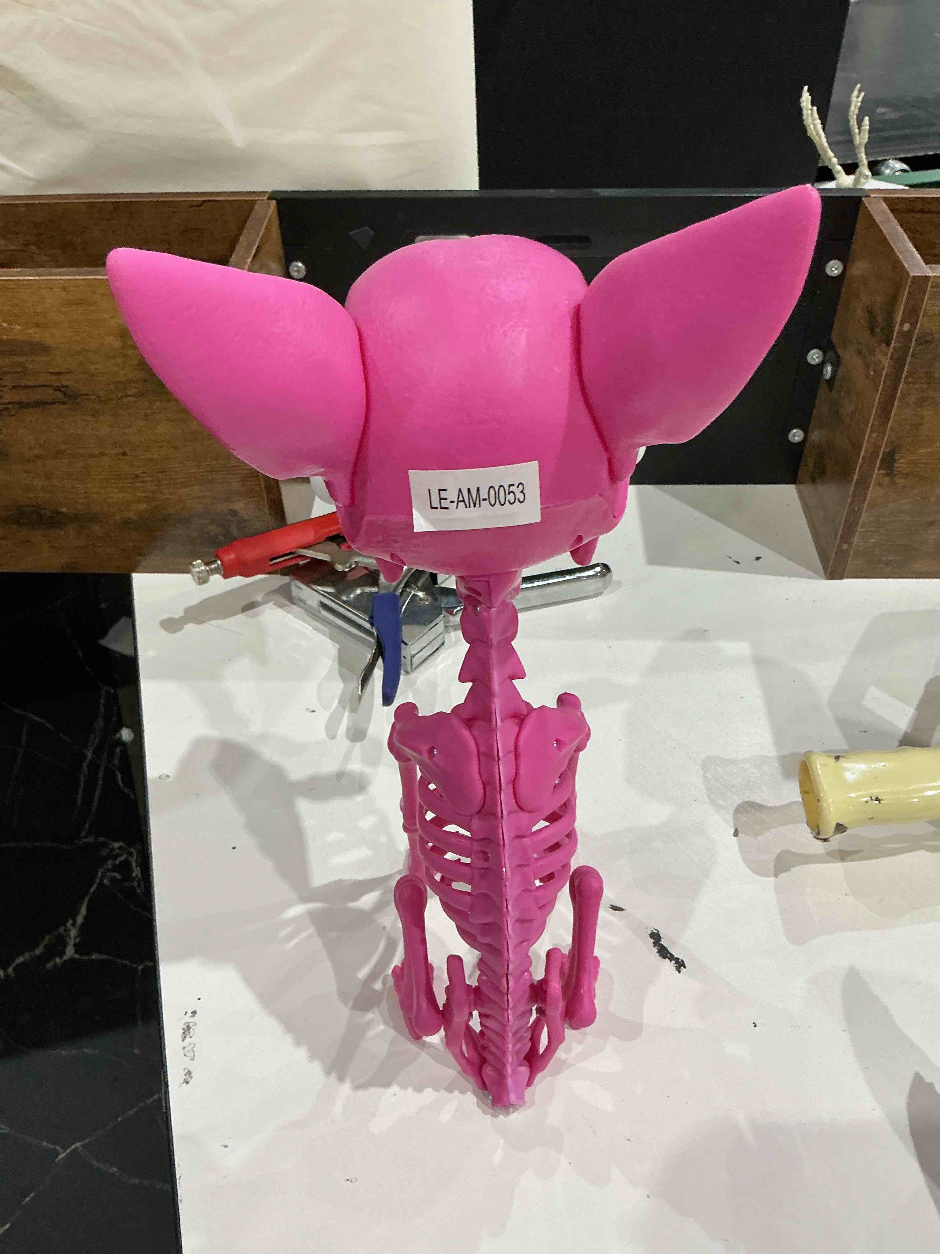 Condition photo showing As Is for hyde & eek! boutique pink dog skeleton with bone